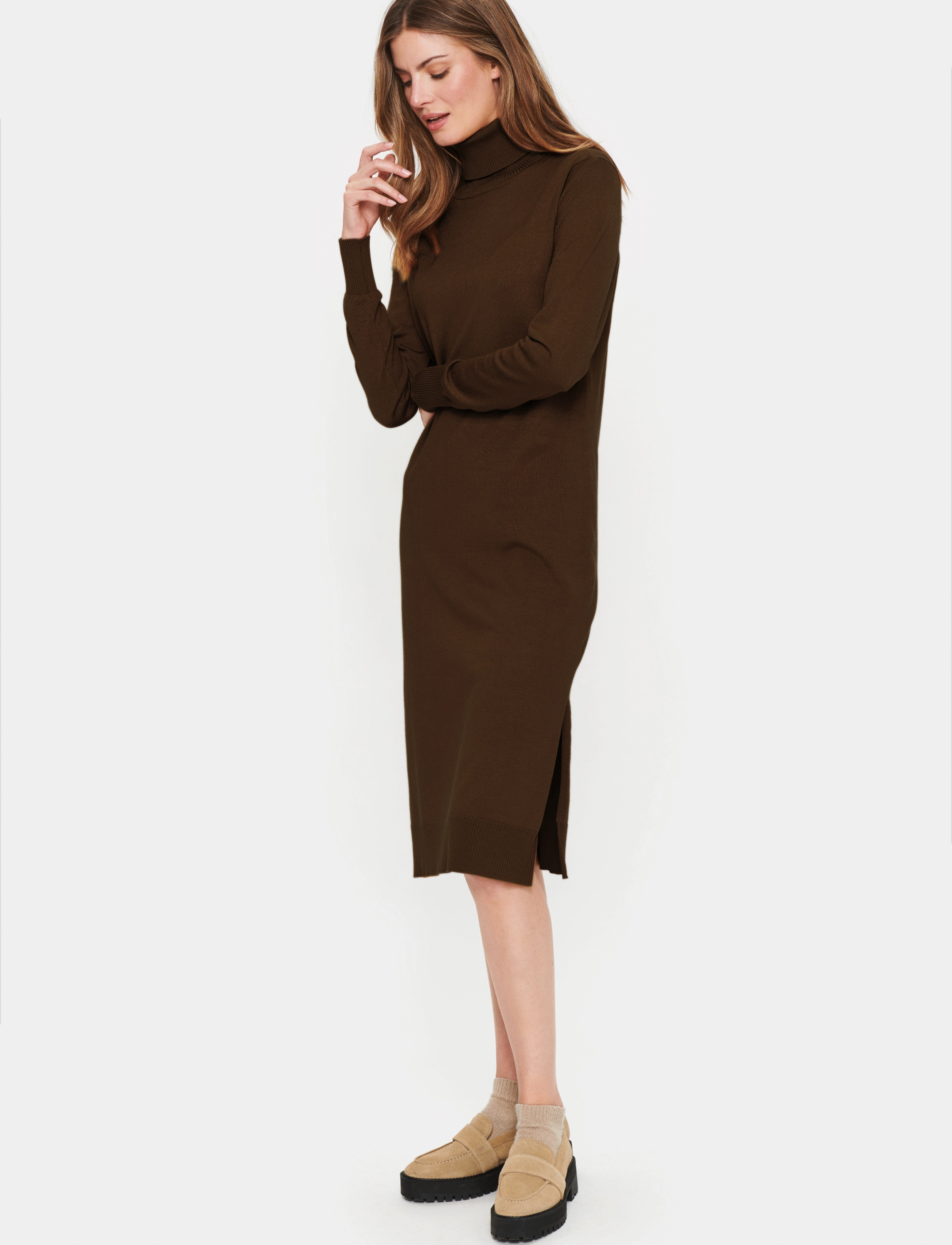 Saint Tropez - MilaSZ Roll Neck Long Dress - strickkleider - mink melange - 5