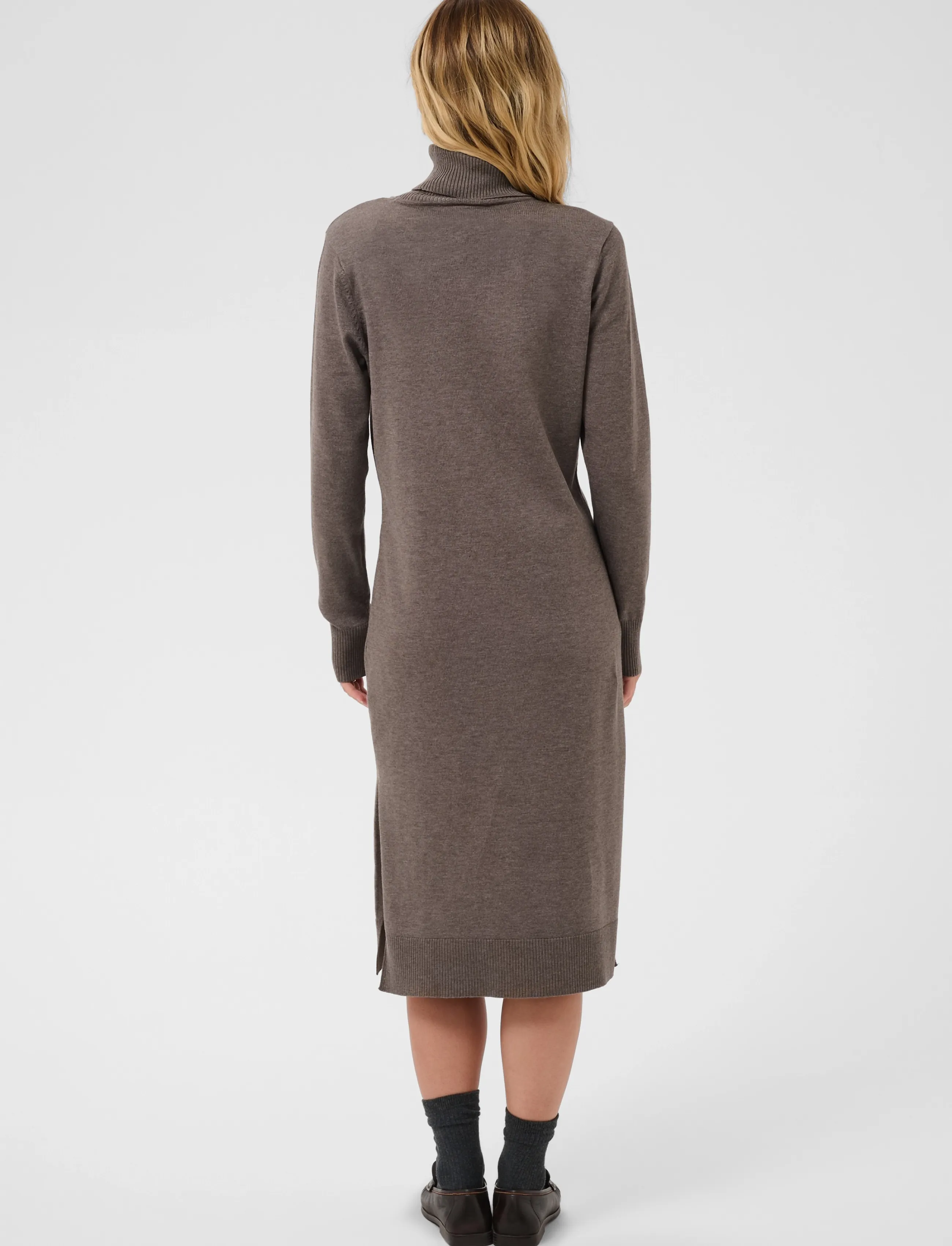 Saint Tropez - MilaSZ Roll Neck Long Dress - stickade klänningar - mink melange - 5