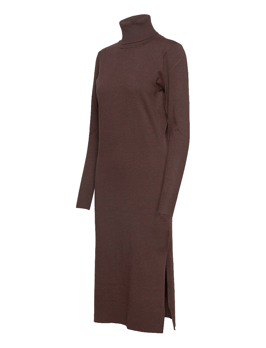 Saint Tropez - MilaSZ Roll Neck Long Dress - knitted dresses - mink melange - 3