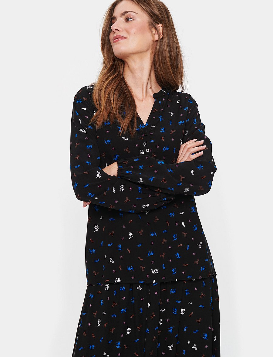 Saint Tropez - EdaSZ Shirt - langærmede bluser - black ditsy blooms - 0
