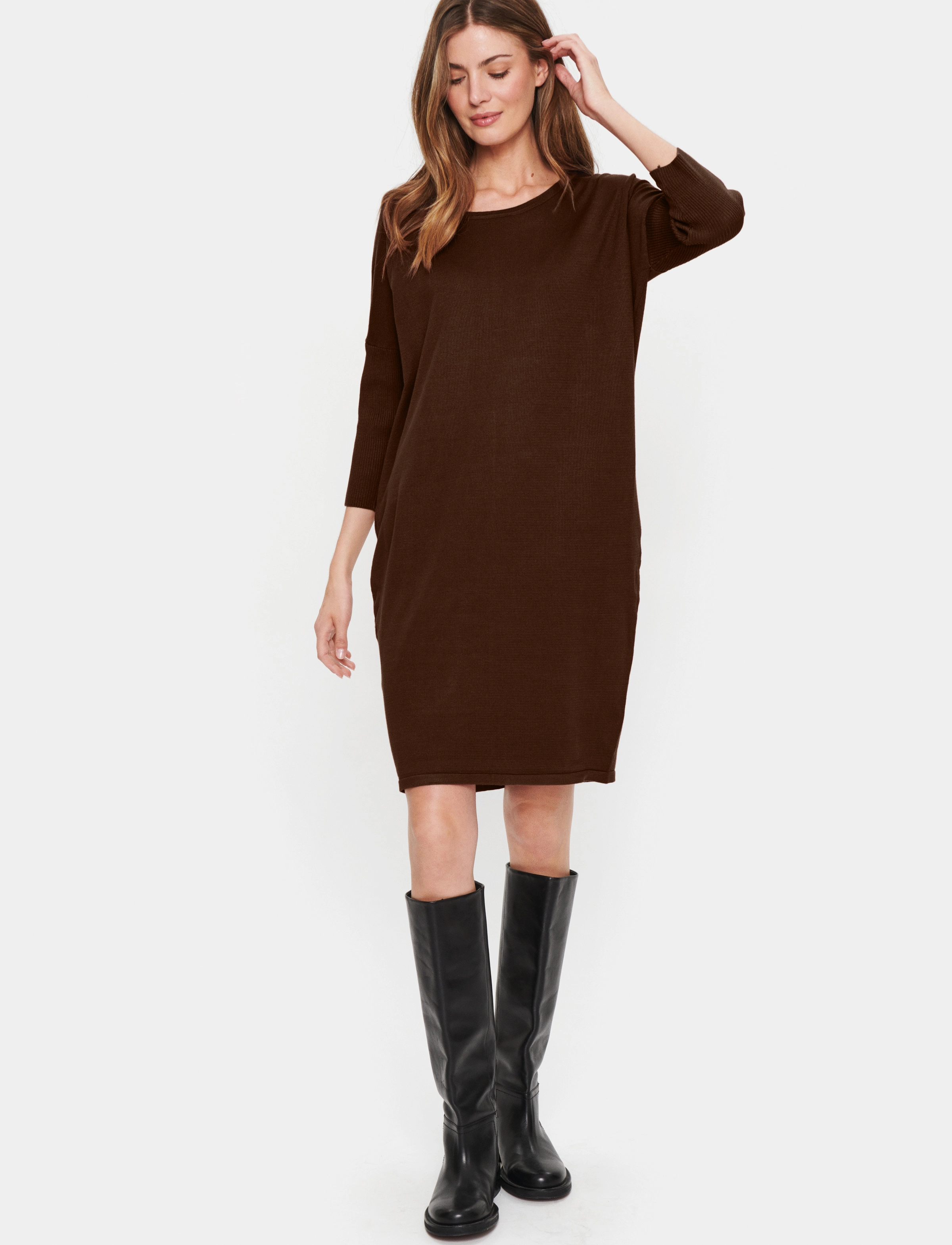 Saint Tropez - MilaSZ R-N Dress - stickade klänningar - mink melange - 3