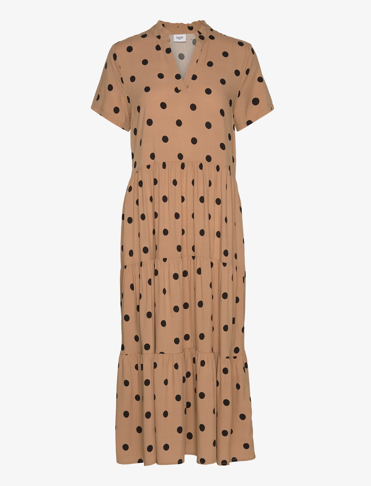 Saint Tropez - EdaSZ SS Maxi Dress - skjortekjoler - tannin big dots - 0