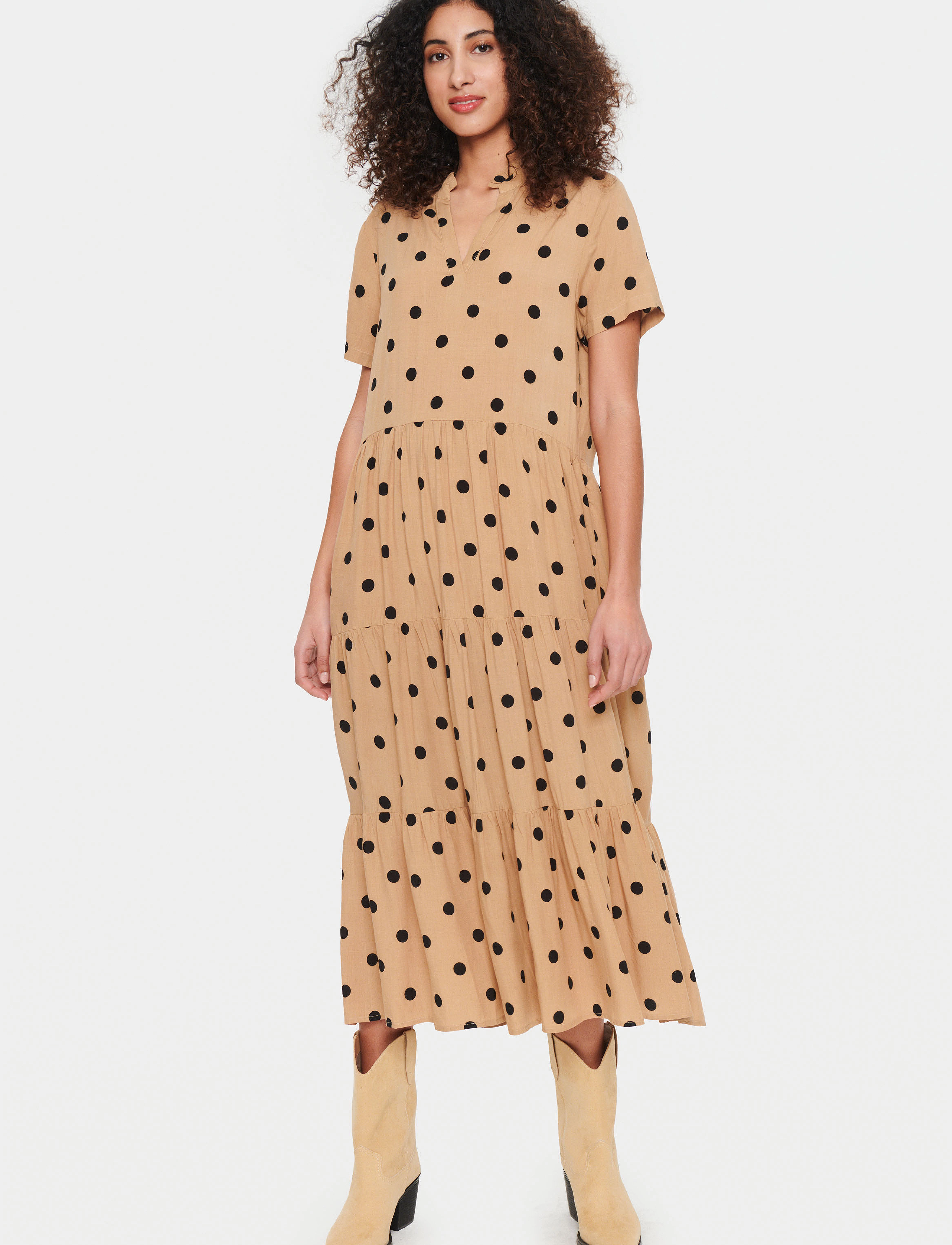Saint Tropez - EdaSZ SS Maxi Dress - sommarklänningar - tannin big dots - 3