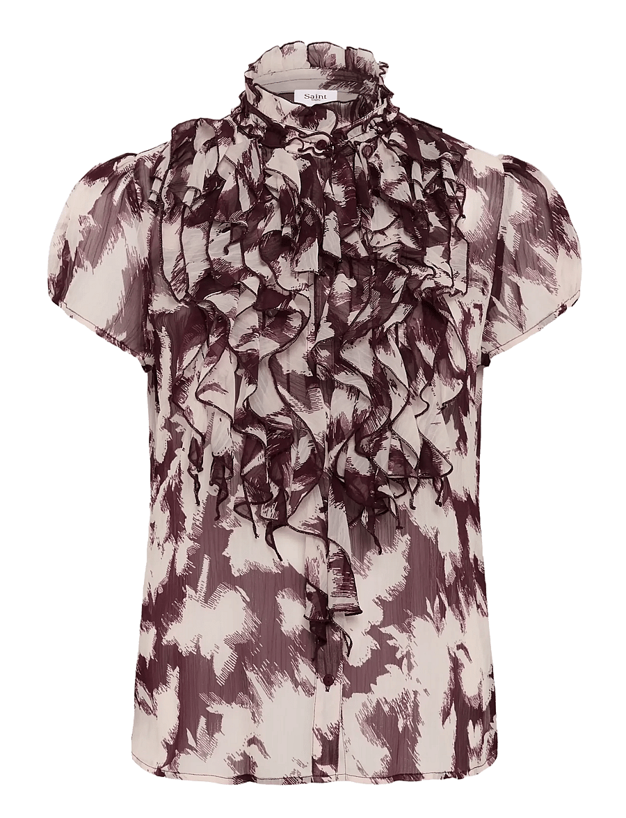 Saint Tropez - LiljaSZ Crinkle SS Shirt - lühikeste varrukatega pluusid - winetasting shadow blooms - 1