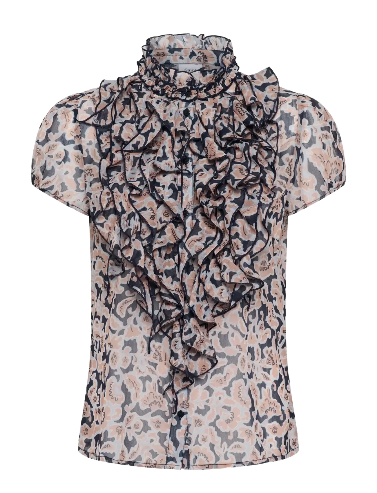 Saint Tropez LiljaSZ Crinkle SS Shirt - Kläder - NIGHTSKY FLOWER CAMOUFLAGE / pink/rose