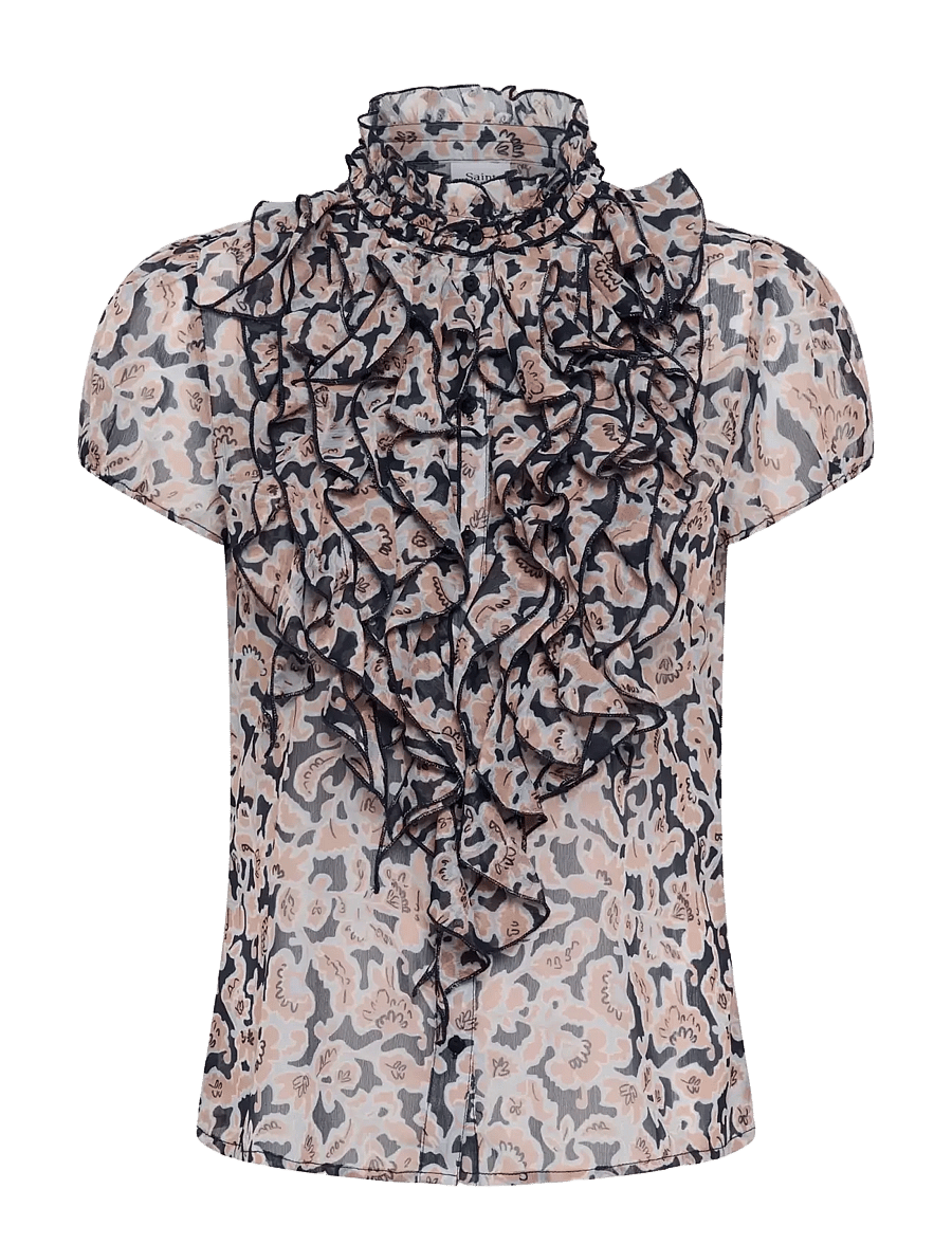 Saint Tropez - LiljaSZ Crinkle SS Shirt - lühikeste varrukatega pluusid - nightsky flower camouflage - 1