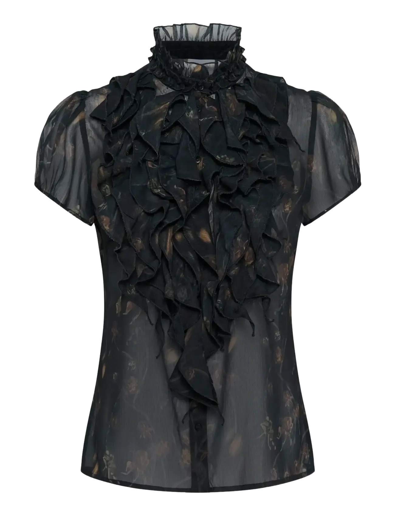 Saint Tropez - LiljaSZ Crinkle SS Shirt - kortærmede bluser - black washed dandelions - 1
