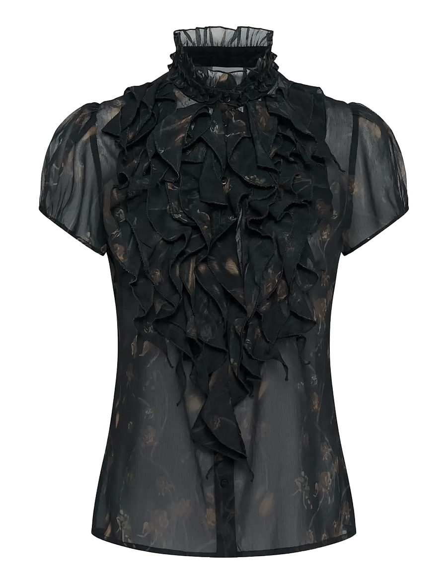 Saint Tropez - LiljaSZ Crinkle SS Shirt - kurzärmelige blusen - black washed dandelions - 1