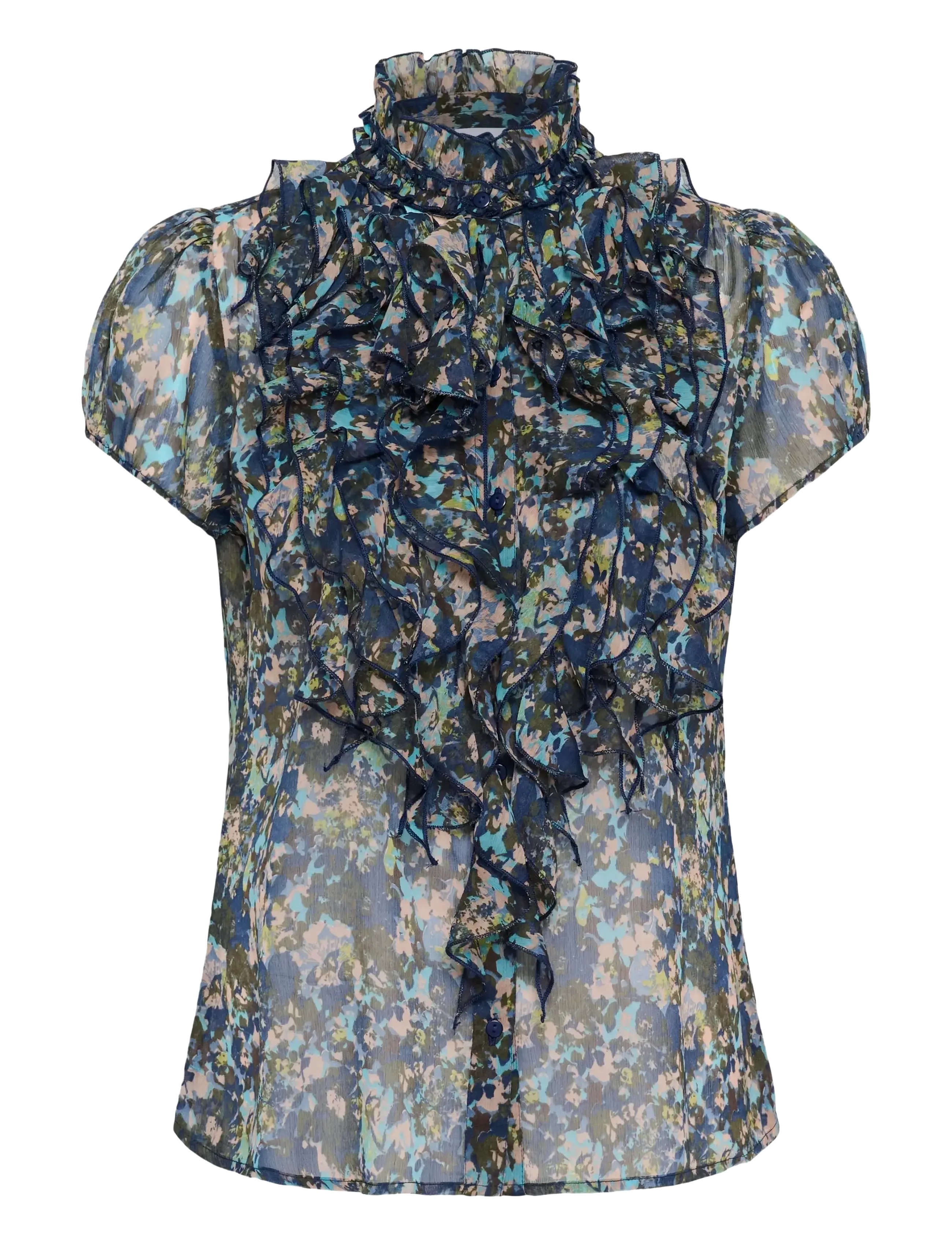 Saint Tropez - LiljaSZ Crinkle SS Shirt - lühikeste varrukatega pluusid - big dipper camouflaged blooms - 1