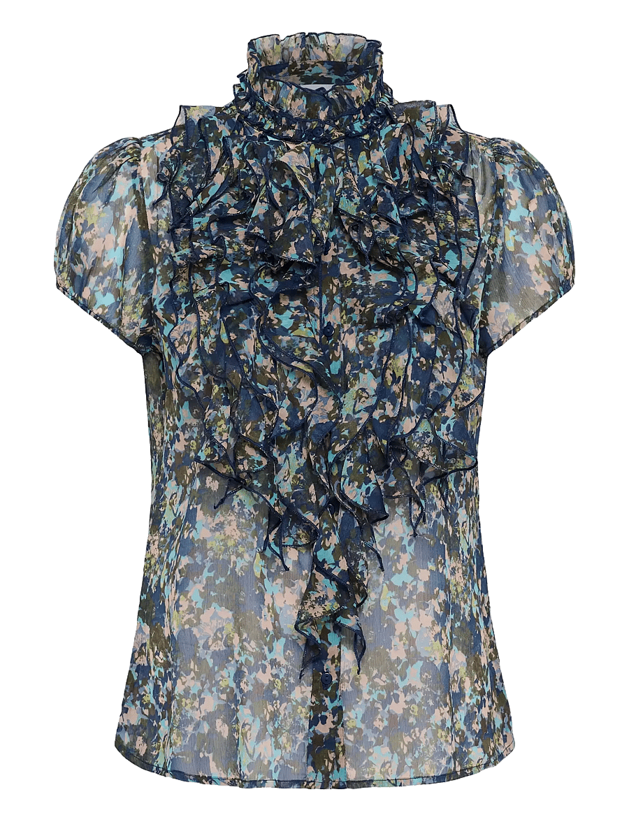 Saint Tropez - LiljaSZ Crinkle SS Shirt - lühikeste varrukatega pluusid - big dipper camouflaged blooms - 1