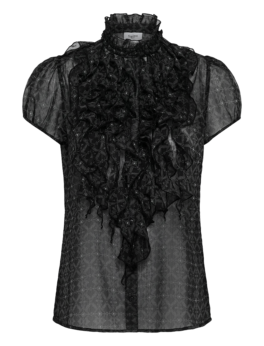 Saint Tropez - LiljaSZ Crinkle SS Shirt - kortærmede bluser - black diamond tiles - 1