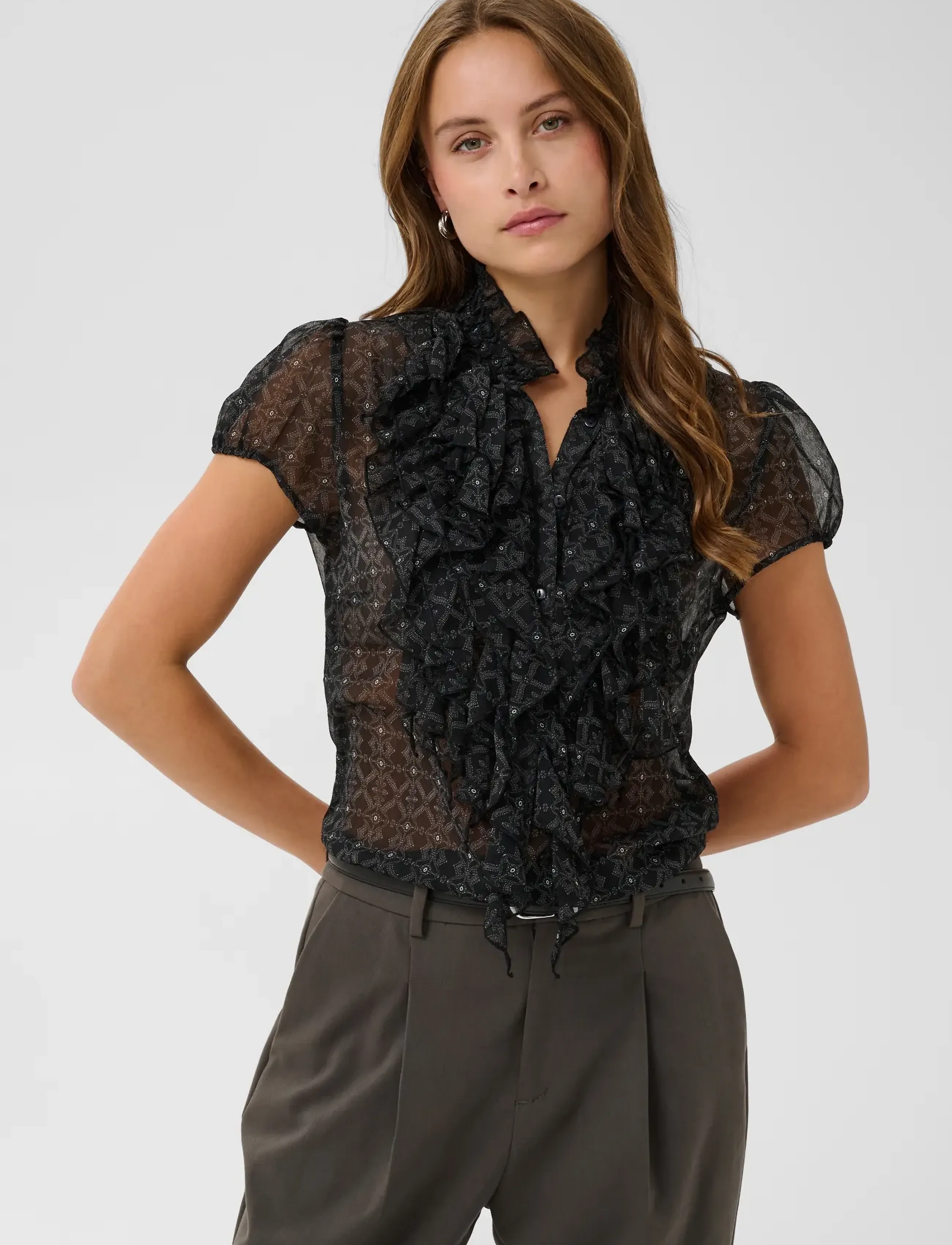 Saint Tropez - LiljaSZ Crinkle SS Shirt - kortærmede bluser - black diamond tiles - 0