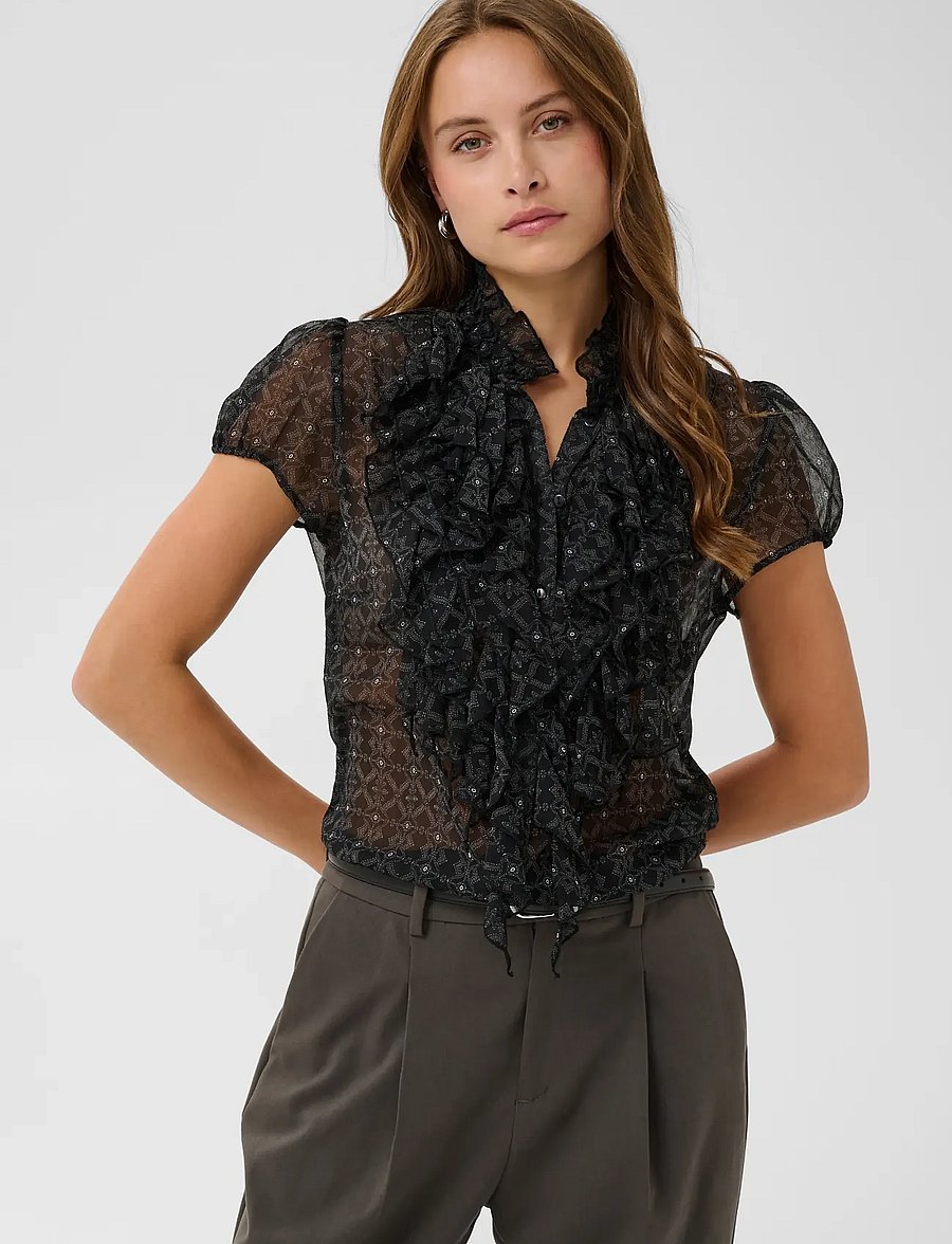 Saint Tropez - LiljaSZ Crinkle SS Shirt - kortærmede bluser - black diamond tiles - 0