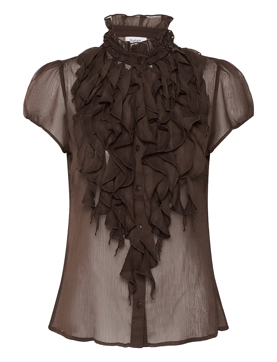 Saint Tropez - LiljaSZ Crinkle SS Shirt - lühikeste varrukatega pluusid - chocolate brown - 1