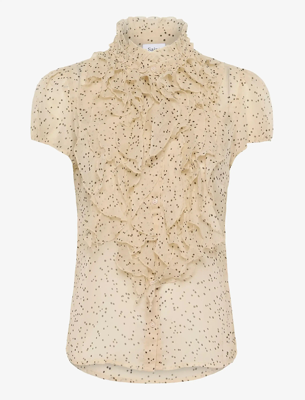 Saint Tropez - LiljaSZ Crinkle SS Shirt - short-sleeved blouses - creme black mini dots - 1