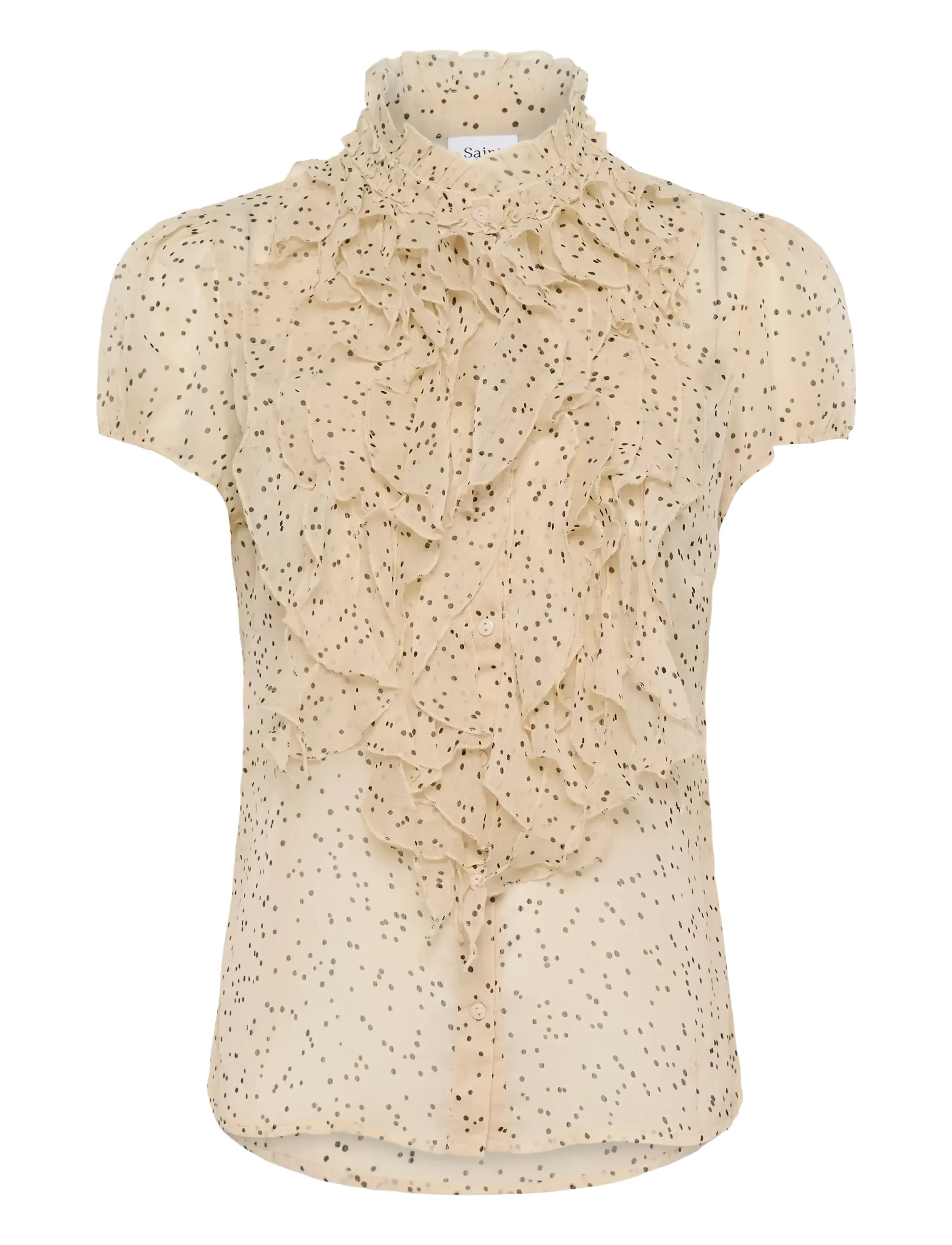 Saint Tropez LiljaSZ Crinkle SS Shirt - Neuheiten - CREME BLACK MINI DOTS / cream