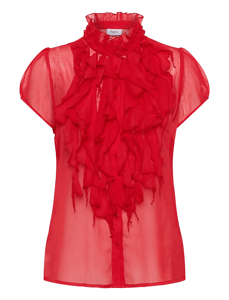 Saint Tropez - LiljaSZ Crinkle SS Shirt - lühikeste varrukatega pluusid - true red - 1