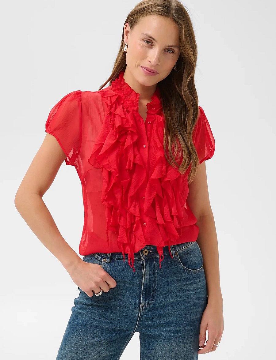 Saint Tropez - LiljaSZ Crinkle SS Shirt - lühikeste varrukatega pluusid - true red - 0