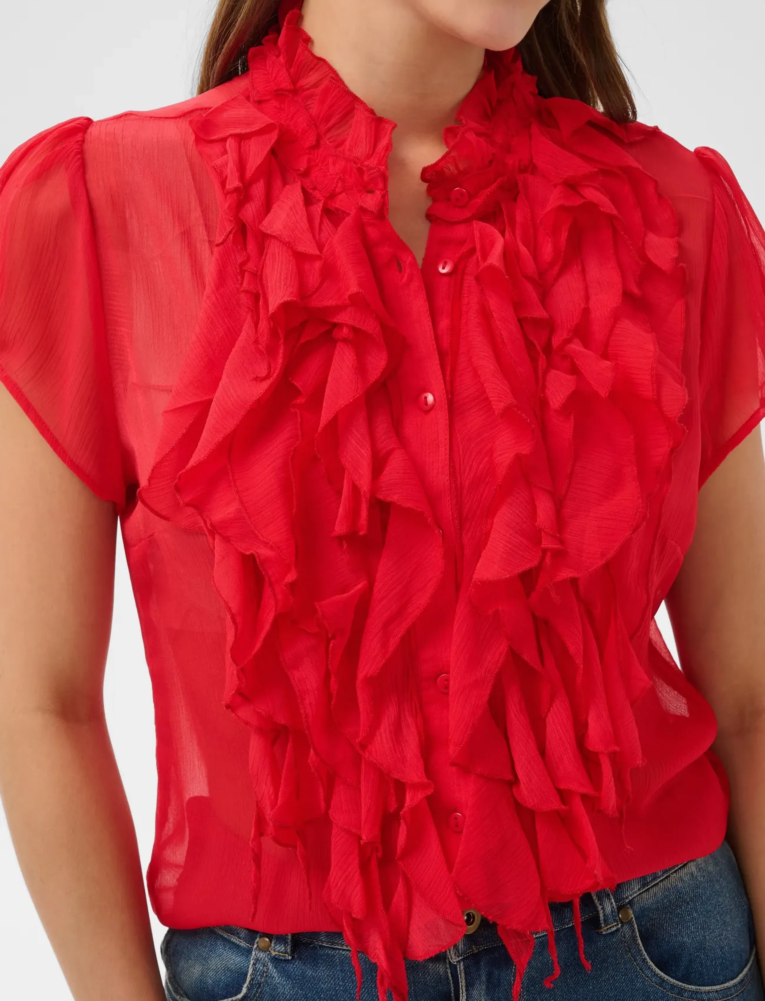 Saint Tropez - LiljaSZ Crinkle SS Shirt - lühikeste varrukatega pluusid - true red - 4