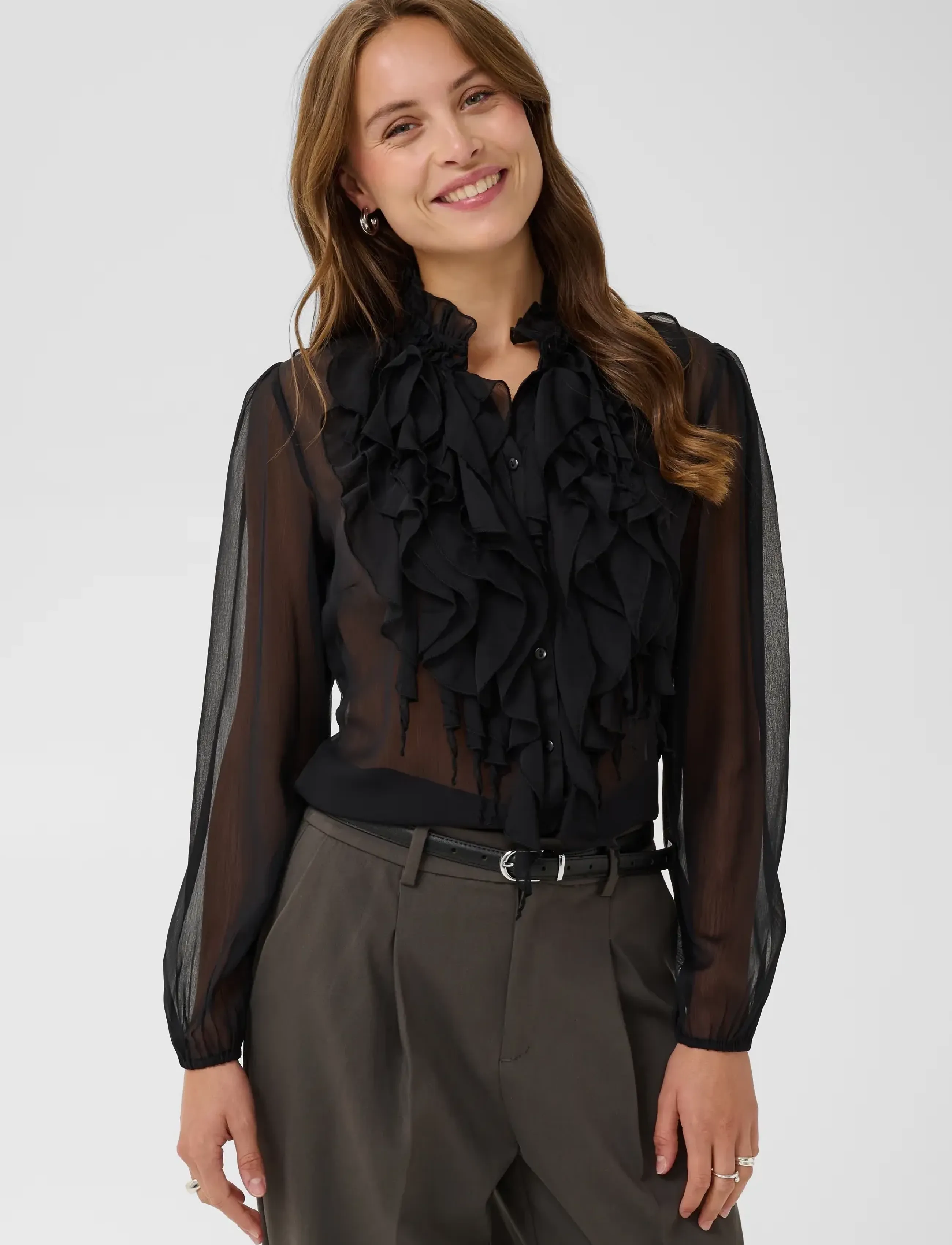 Saint Tropez LiljaSZ Crinkle LS Shirt - Pluusid - BLACK / black