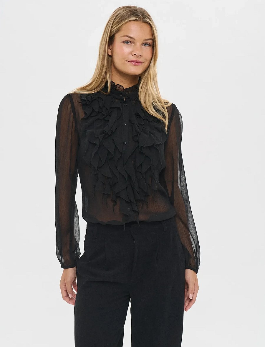 Saint Tropez - LiljaSZ Crinkle LS Shirt - black - 0
