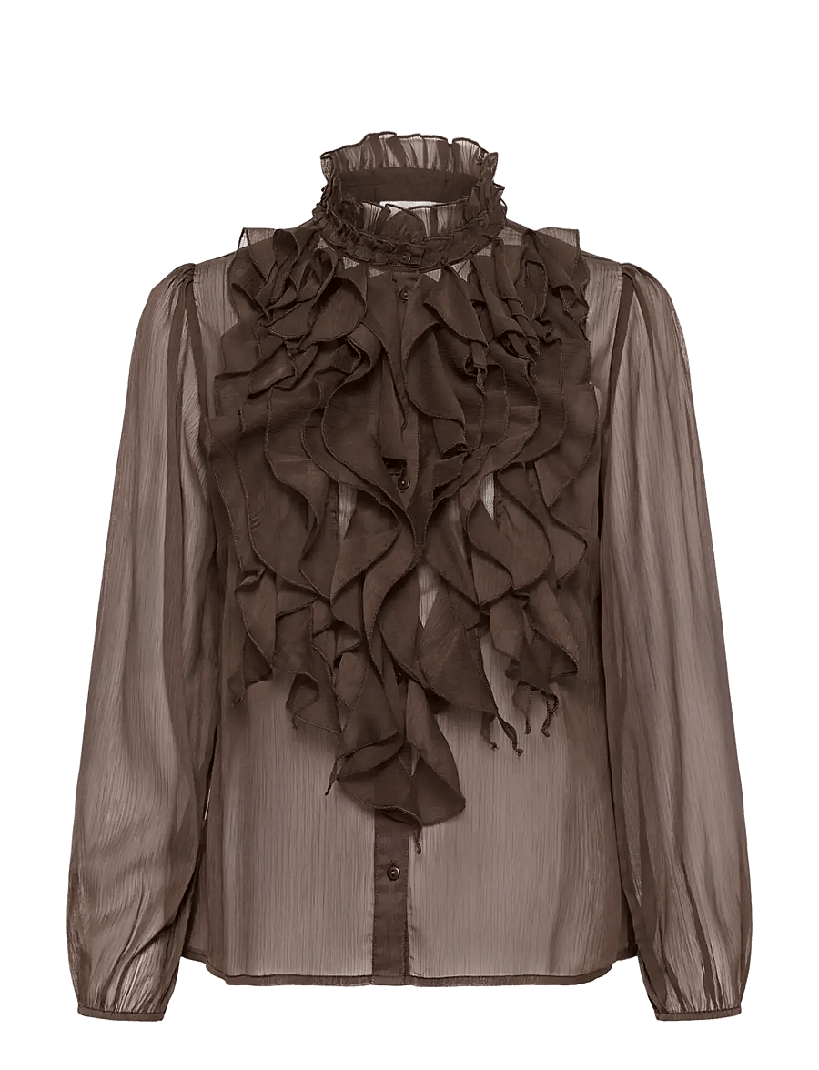 Saint Tropez - LiljaSZ Crinkle LS Shirt - langærmede bluser - chocolate brown - 1