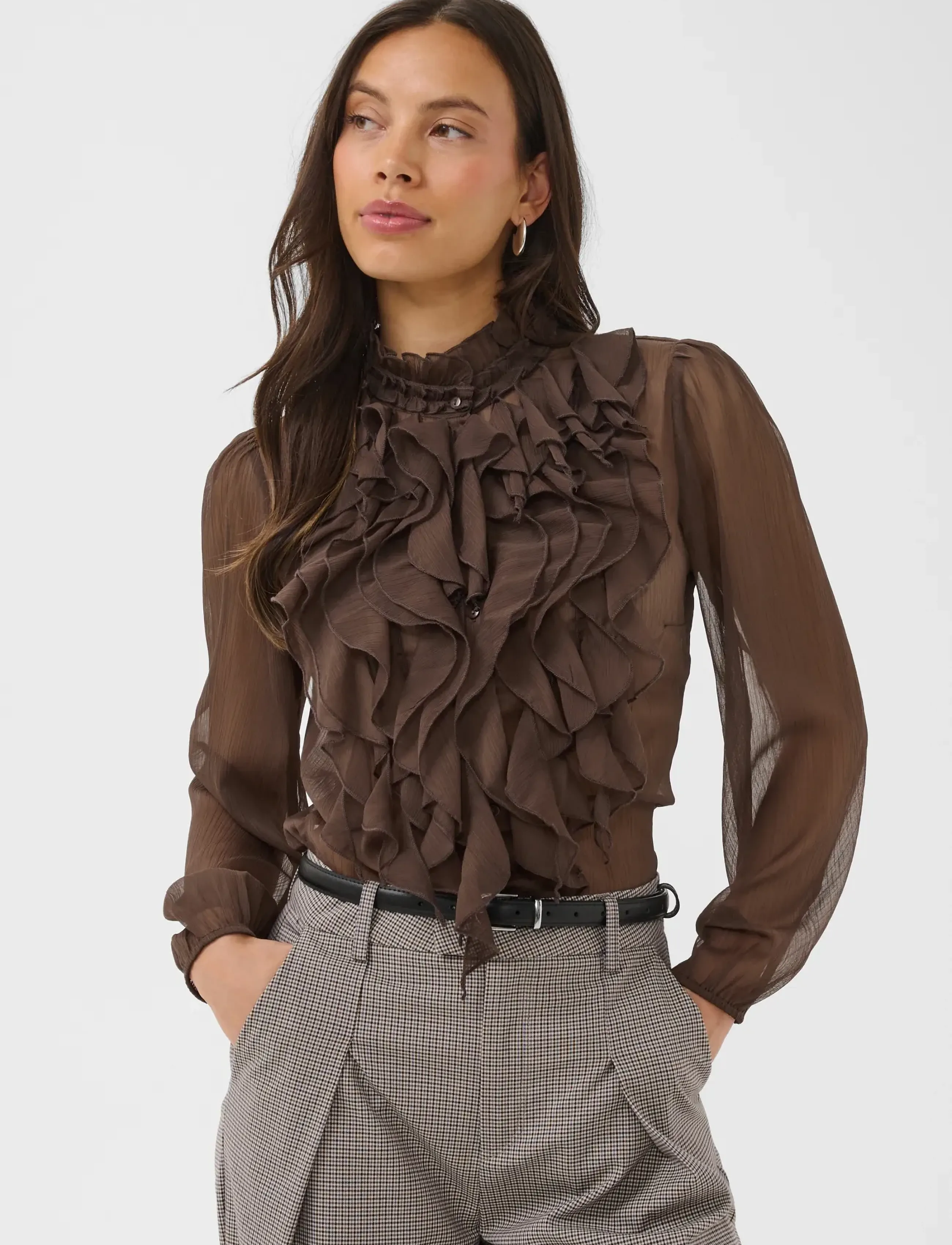 Saint Tropez LiljaSZ Crinkle LS Shirt - Bluser - CHOCOLATE BROWN / brown