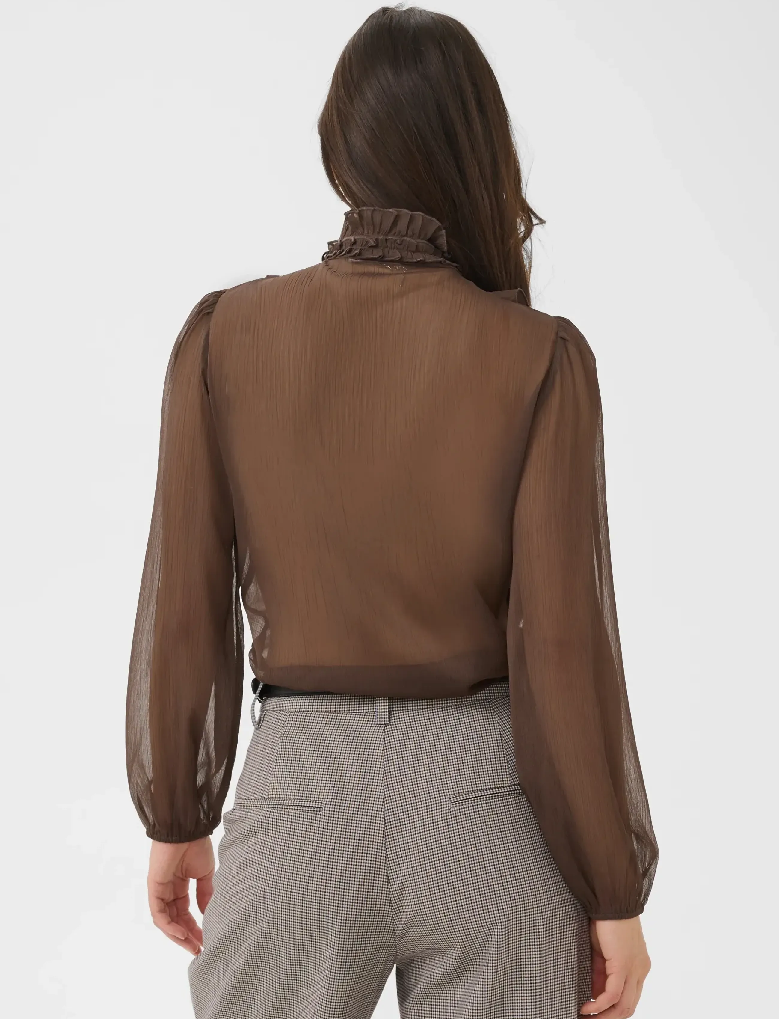 Saint Tropez - LiljaSZ Crinkle LS Shirt - langærmede bluser - chocolate brown - 4