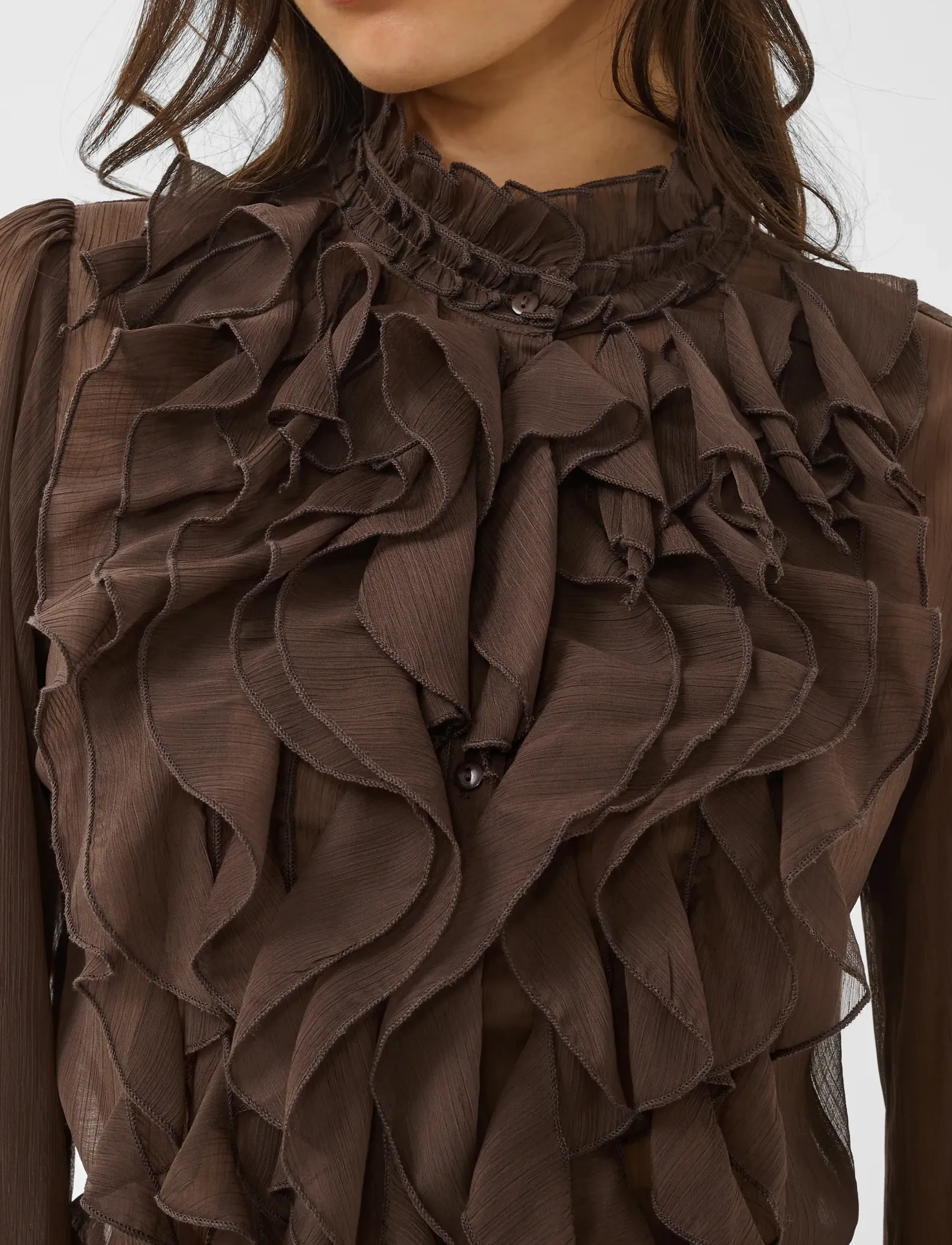 Saint Tropez - LiljaSZ Crinkle LS Shirt - langærmede bluser - chocolate brown - 5