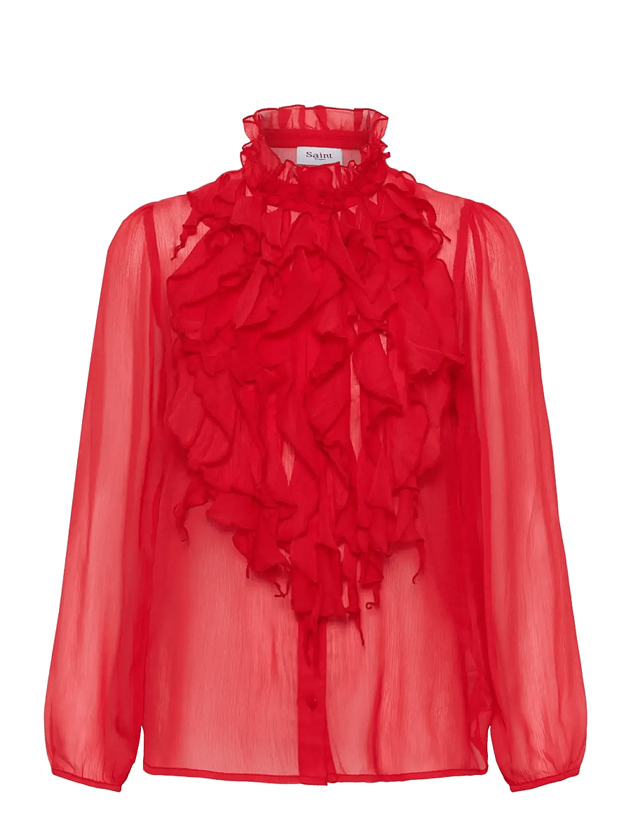 Saint Tropez - LiljaSZ Crinkle LS Shirt - langærmede bluser - true red - 1