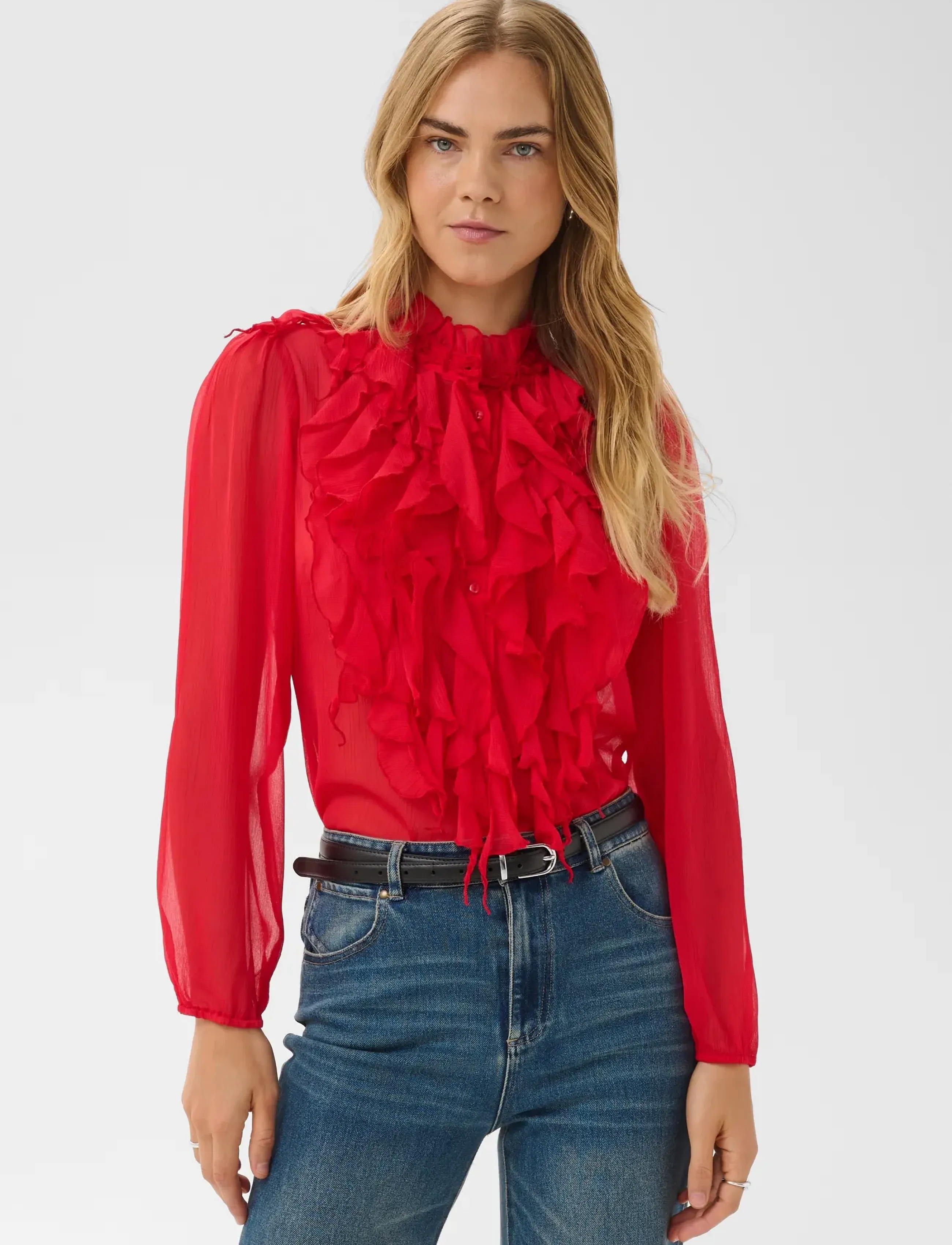 Saint Tropez - LiljaSZ Crinkle LS Shirt - langærmede bluser - true red - 0