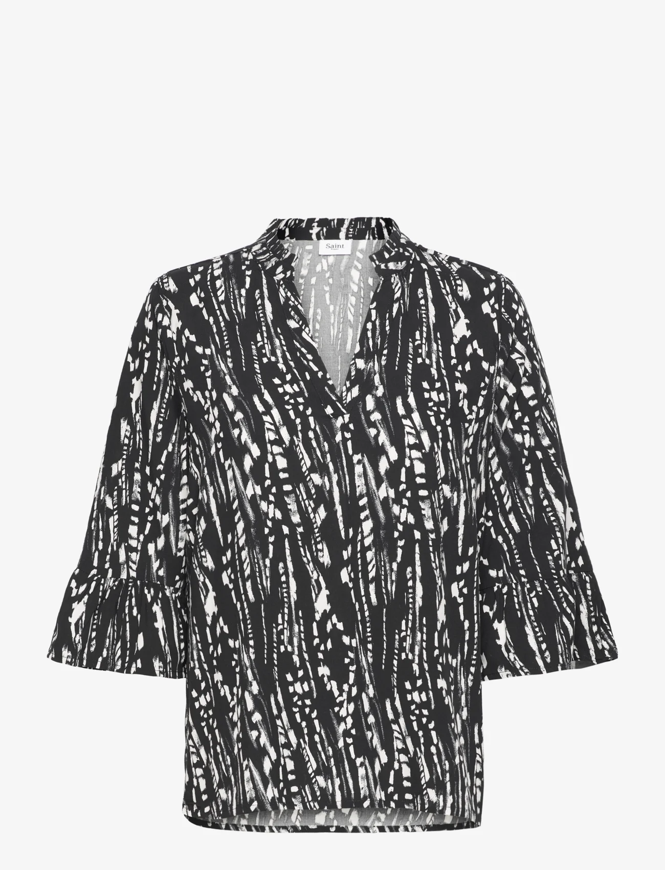 Saint Tropez - UedaSZ Blouse - long-sleeved blouses - black bamboo lines - 0
