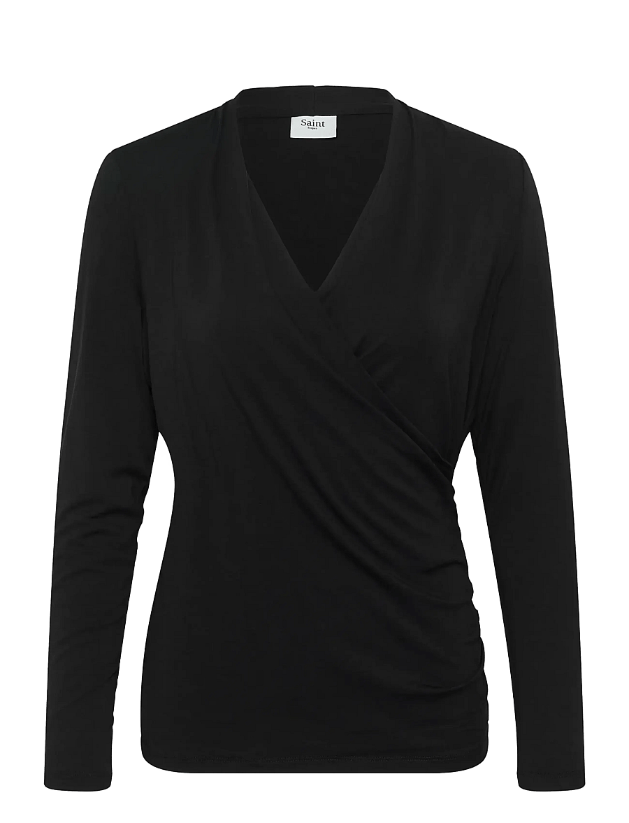 Saint Tropez - ViggaSZ Wrap Blouse - långärmade blusar - black - 1