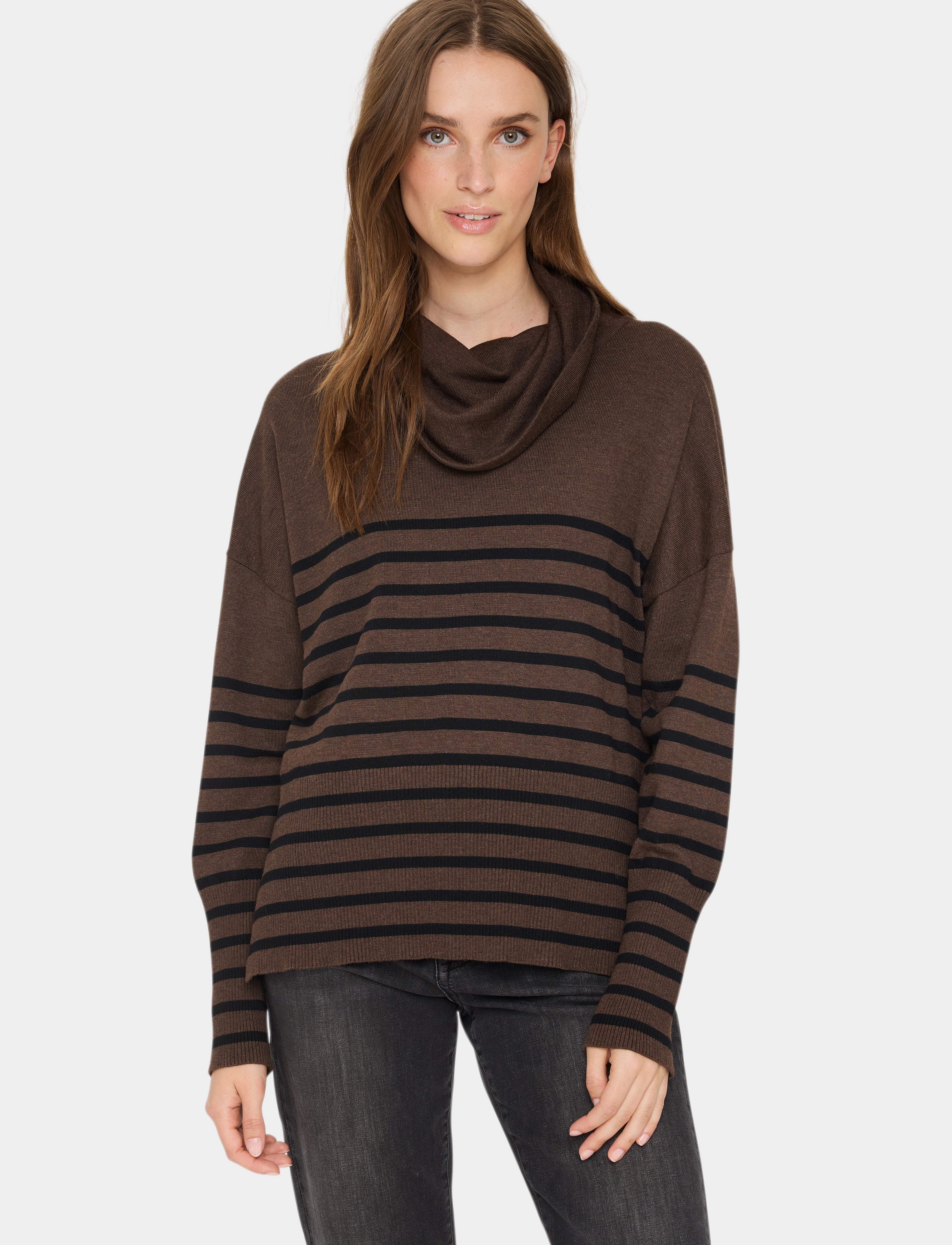 Saint Tropez Grilasz Cowlneck Pullover, L, Knitwear, Braun - Turtleneck, Frauen