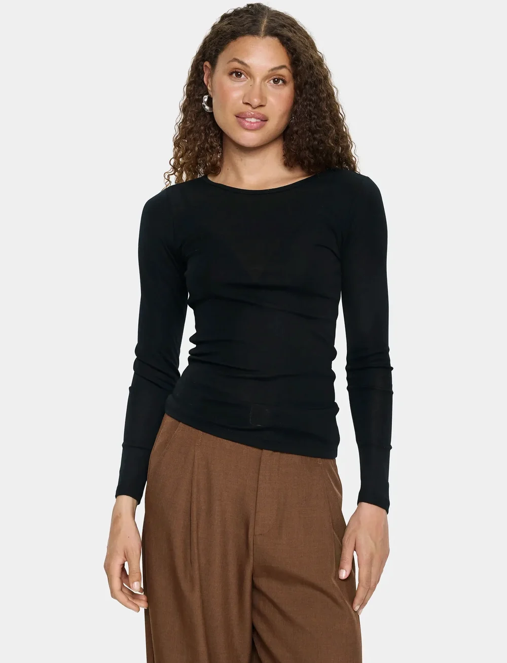 Saint Tropez - GarimaSZ Wool LS Blouse - langärmlige tops - black - 0