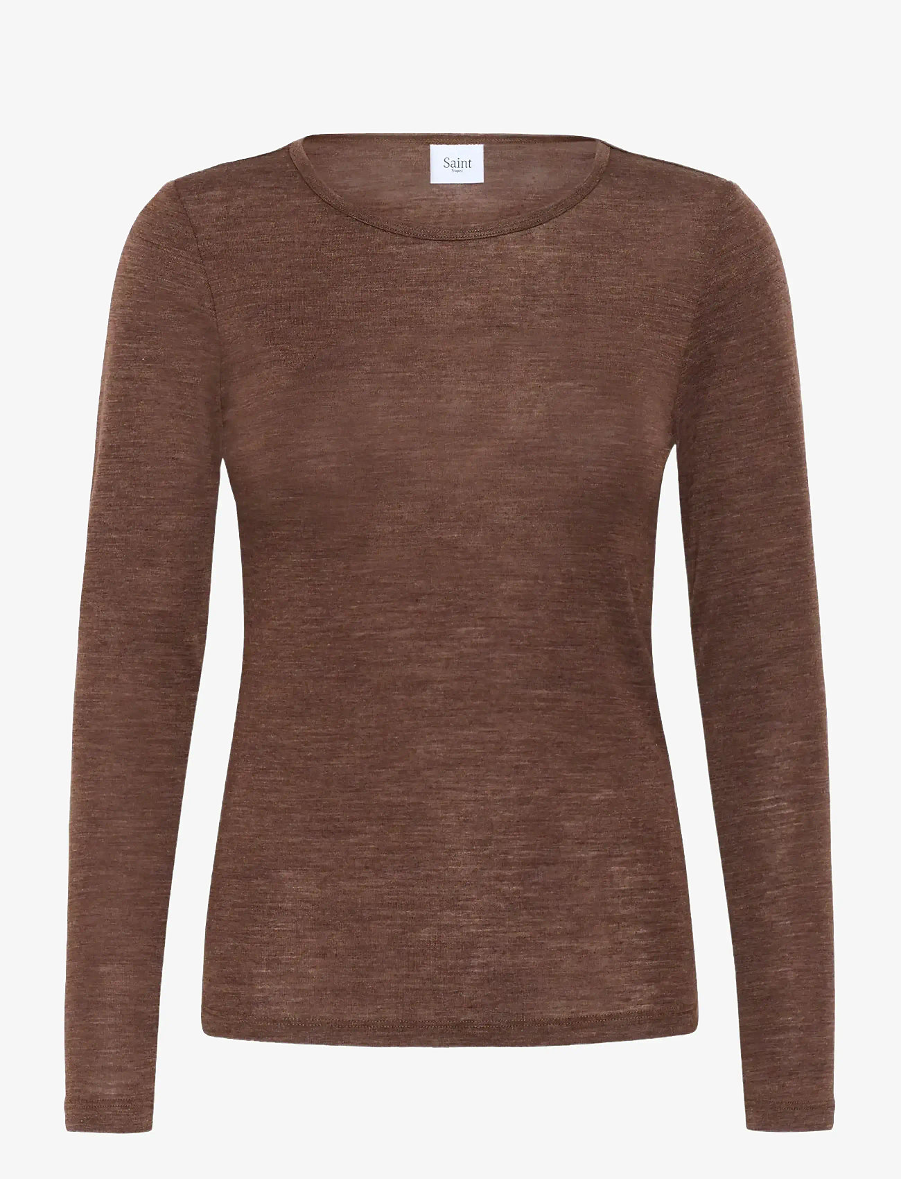 Saint Tropez - GarimaSZ Wool LS Blouse - långärmade toppar - fondue fudge melange - 1