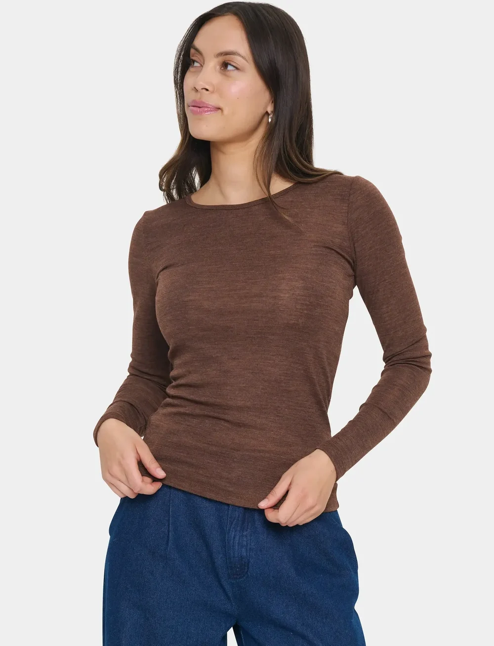 Saint Tropez - GarimaSZ Wool LS Blouse - langärmlige tops - fondue fudge melange - 0