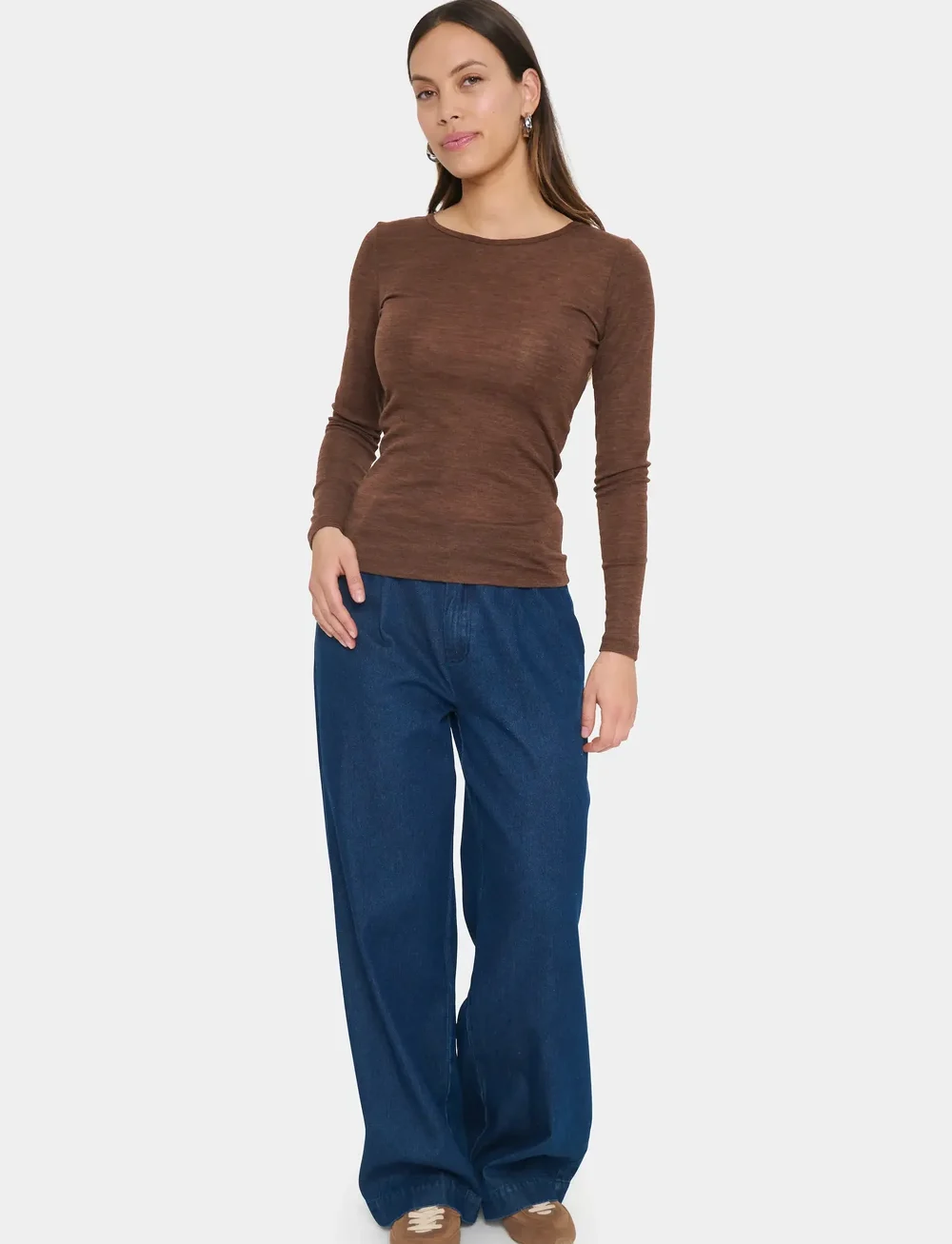 Saint Tropez - GarimaSZ Wool LS Blouse - langärmlige tops - fondue fudge melange - 3