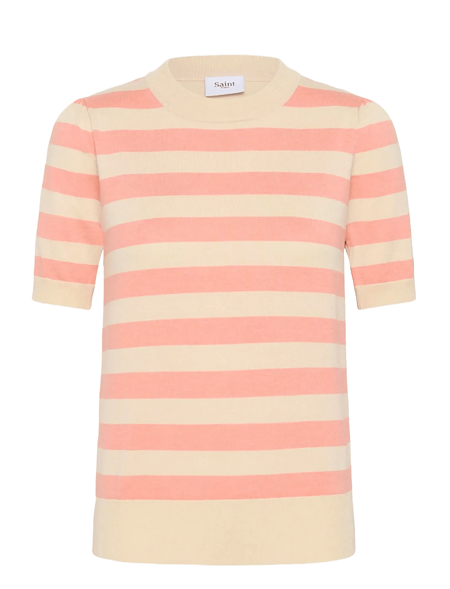 Saint Tropez - MilaSZ SS Block Stripe Pullover - striktrøjer - blooming ivory block stripe - 1