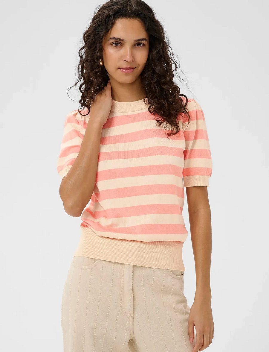 Saint Tropez - MilaSZ SS Block Stripe Pullover - striktrøjer - blooming ivory block stripe - 0