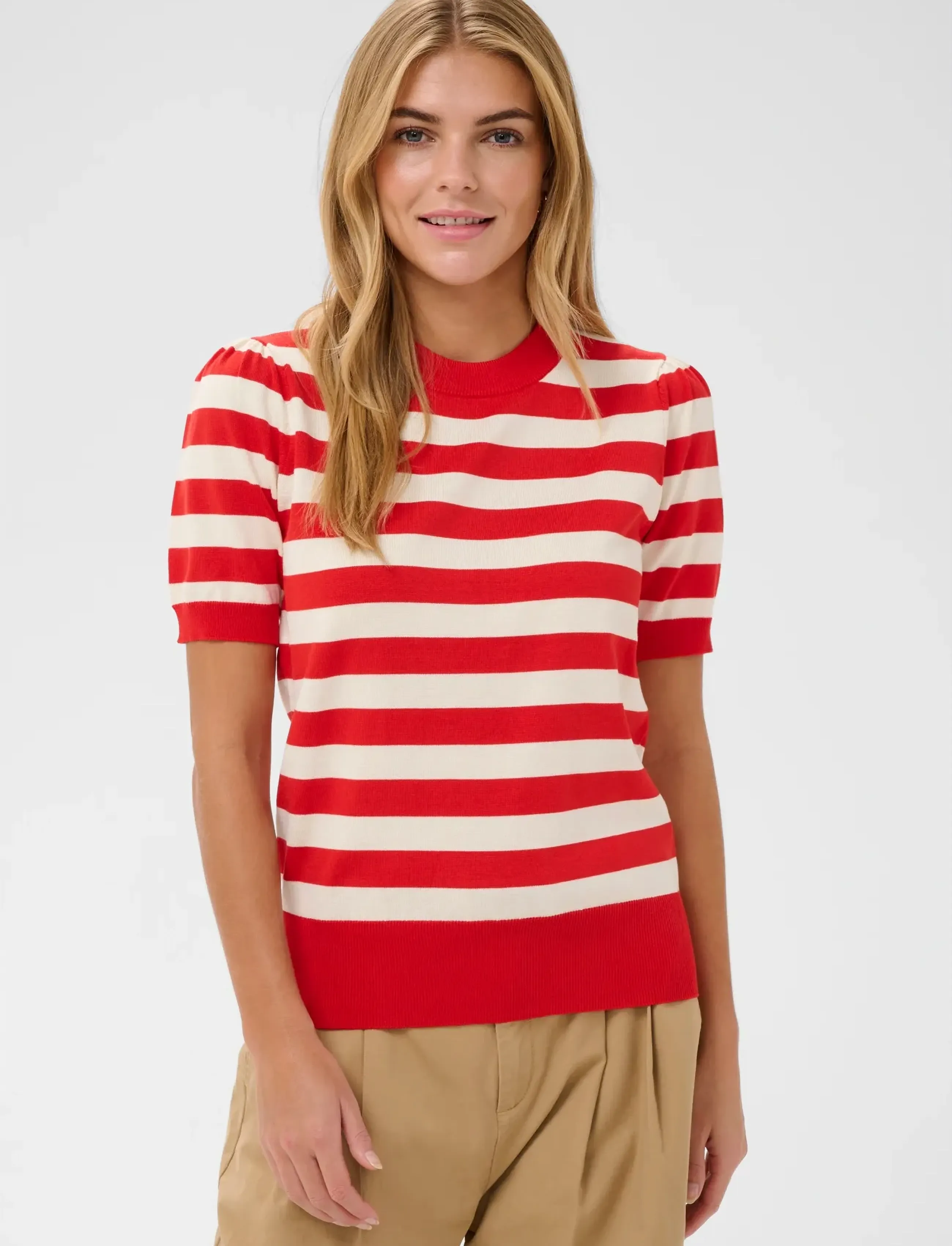 Saint Tropez MilaSZ SS Block Stripe Pullover - Saint Tropez - VALIANT SEEDPEARL BLOCK STRIPE / red