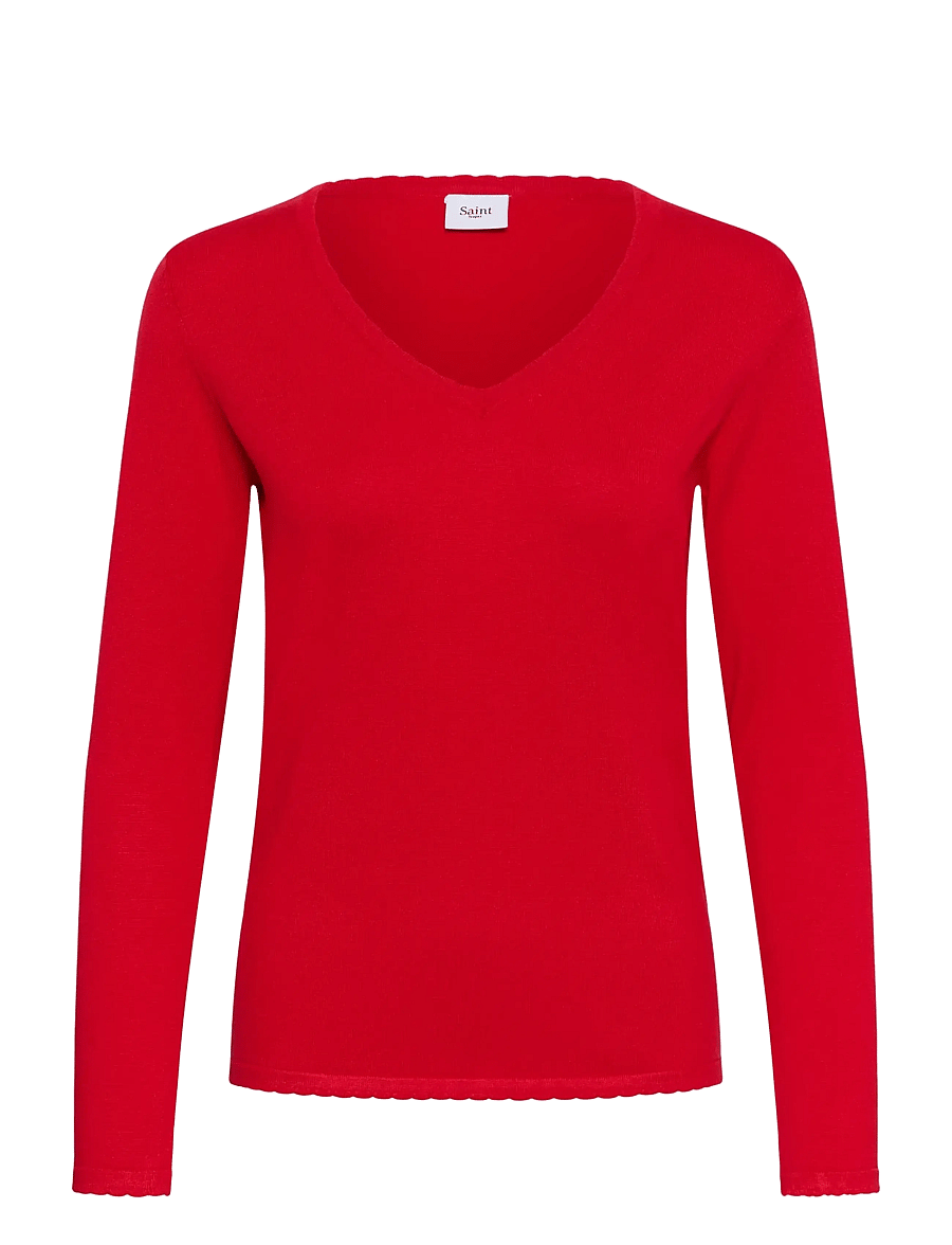 Saint Tropez - MilaSZ LS V-Neck Pullover - striktrøjer - true red - 1