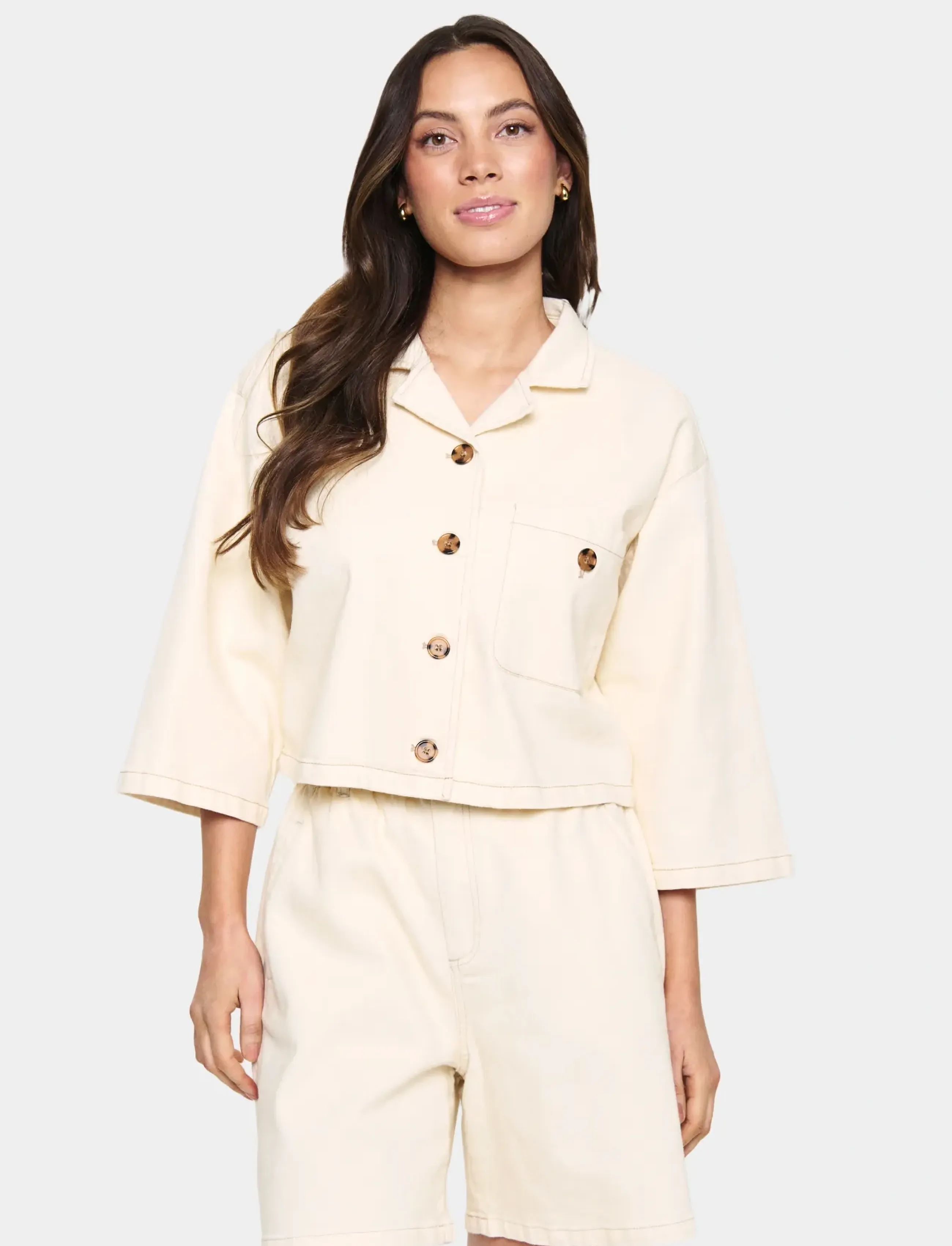 Saint Tropez Kayosz Shirt, Kvinder, Kort Skjortejakke, Cream, Str: L