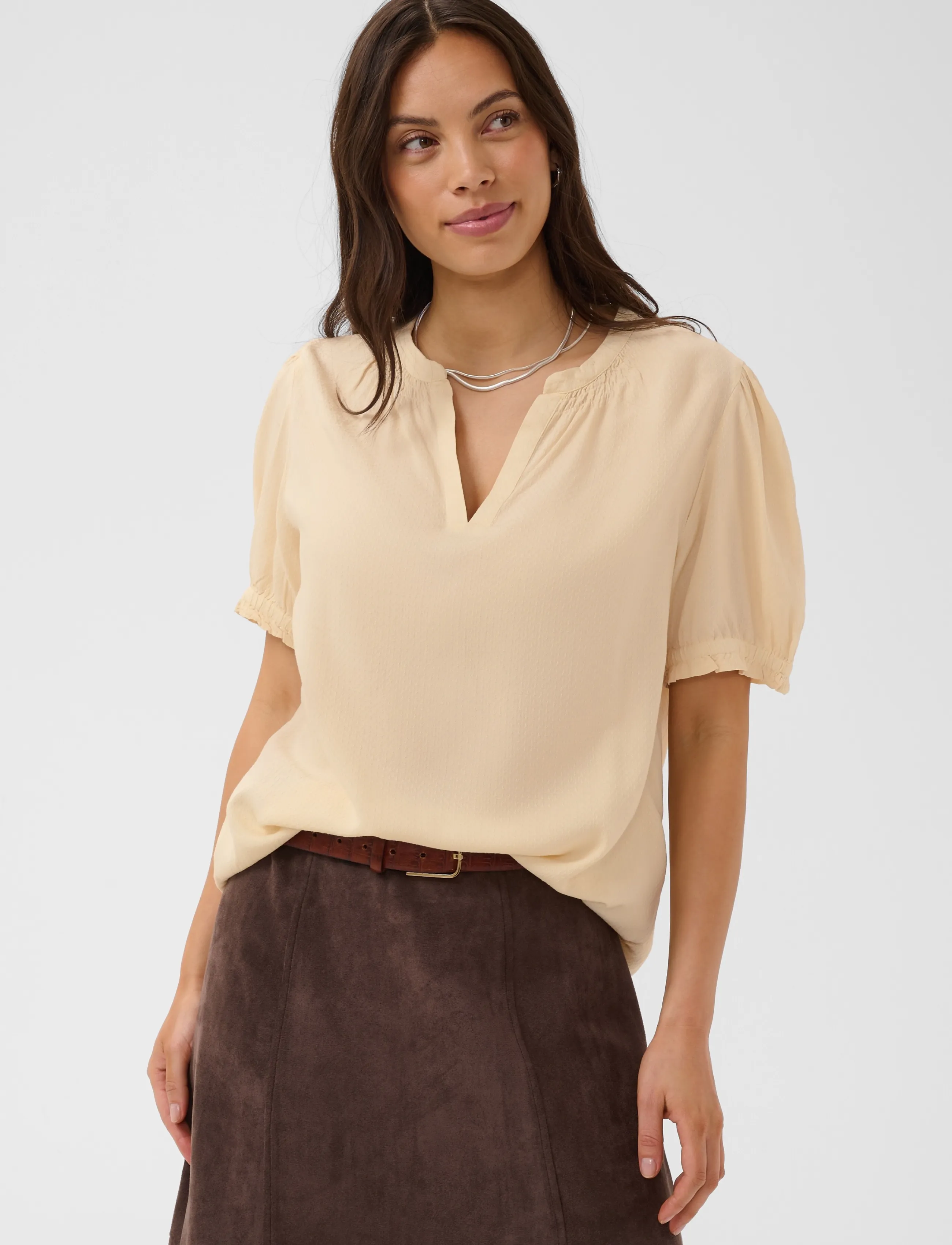 Saint Tropez Brittasz Ss Blouse, L, Cream, Bluser > Kortærmede, Dame