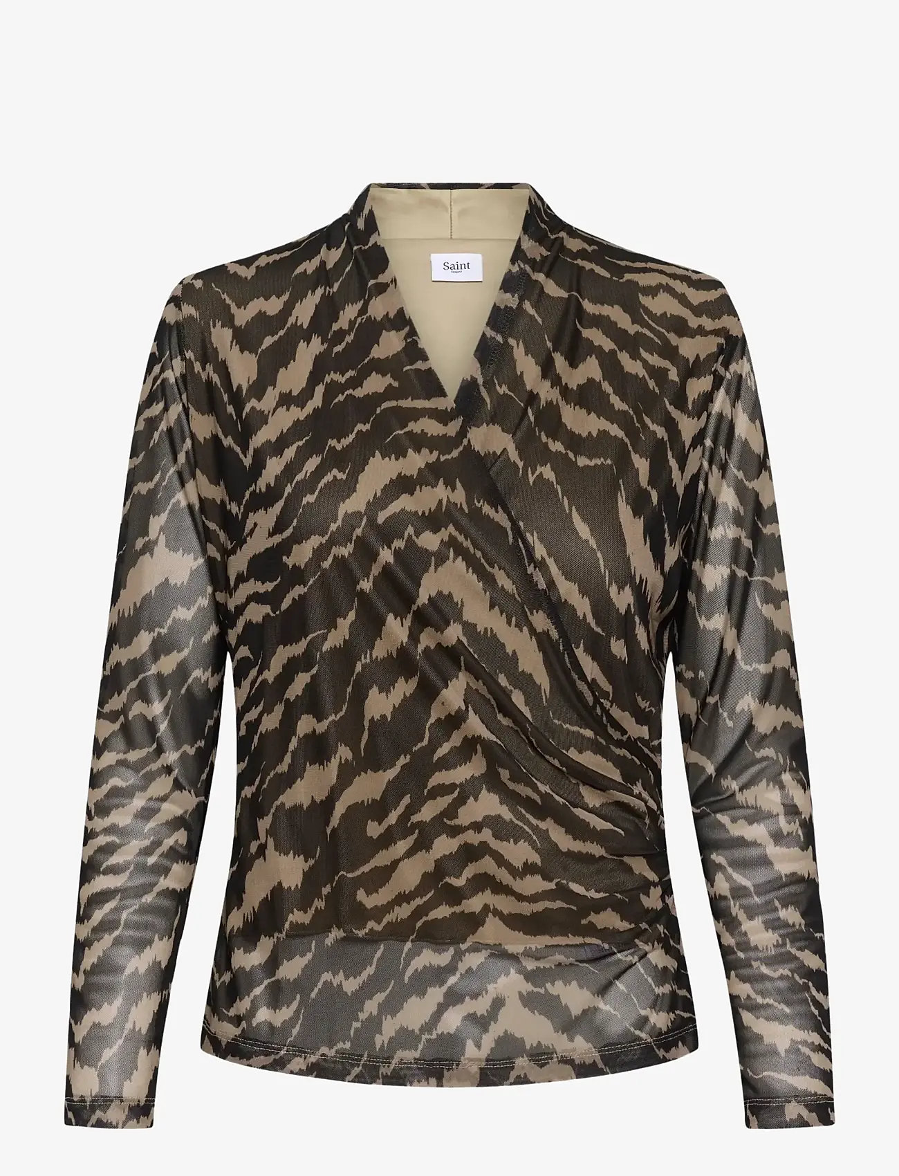 Saint Tropez - MiggaSZ Wrap Blouse - langærmede bluser - black shifted strokes - 1