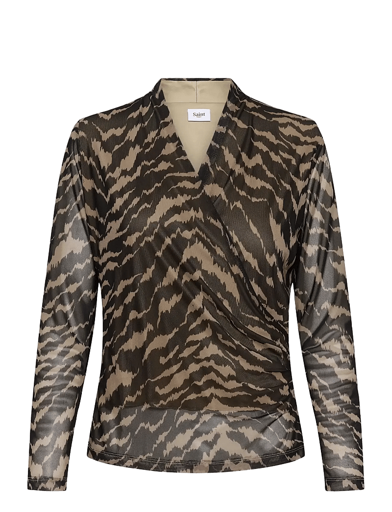 Saint Tropez - MiggaSZ Wrap Blouse - langærmede bluser - black shifted strokes - 1