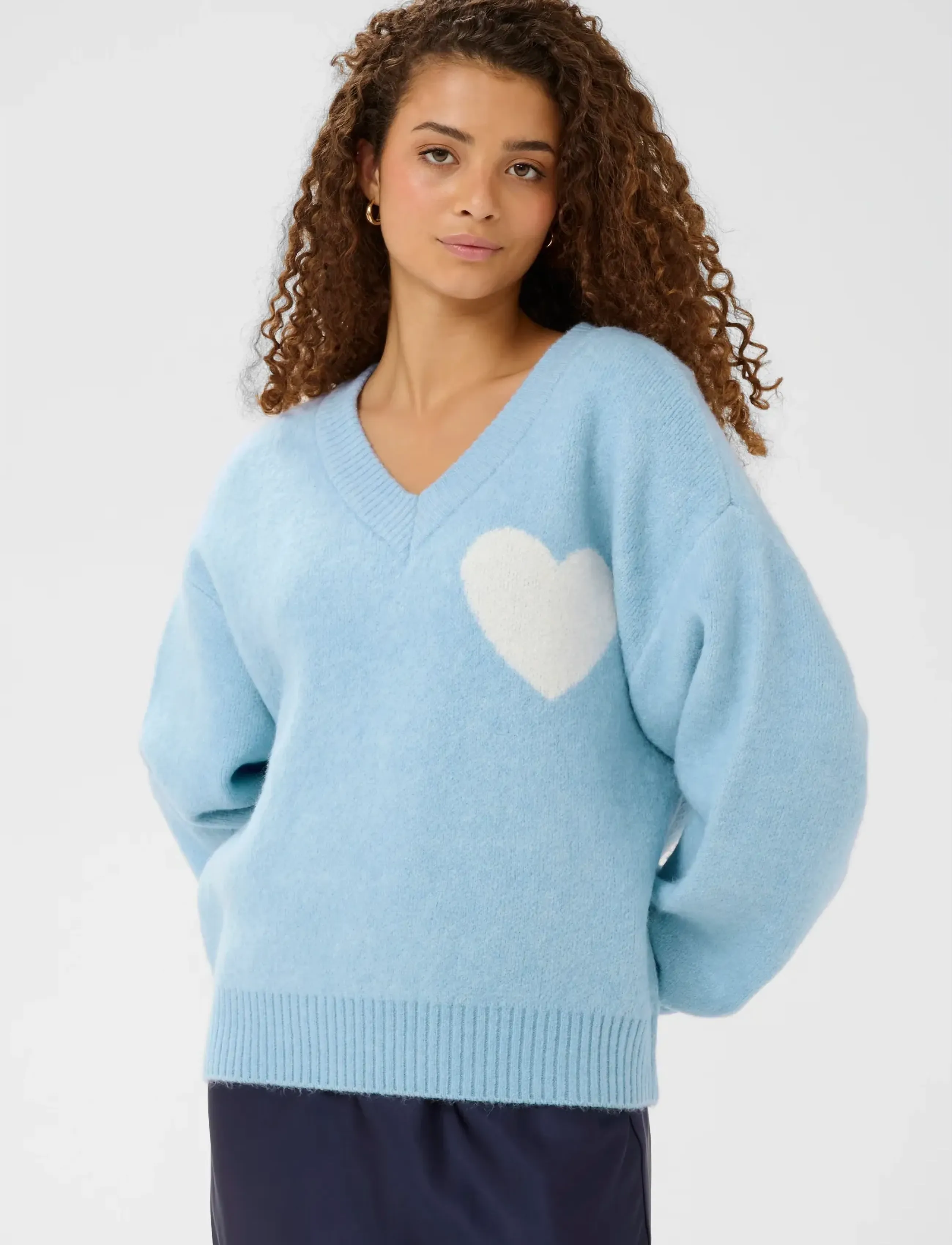 Saint Tropez Pariasz V-Neck Pullover, Kvinder, V-Hals Pullover, Blå, Str: XL