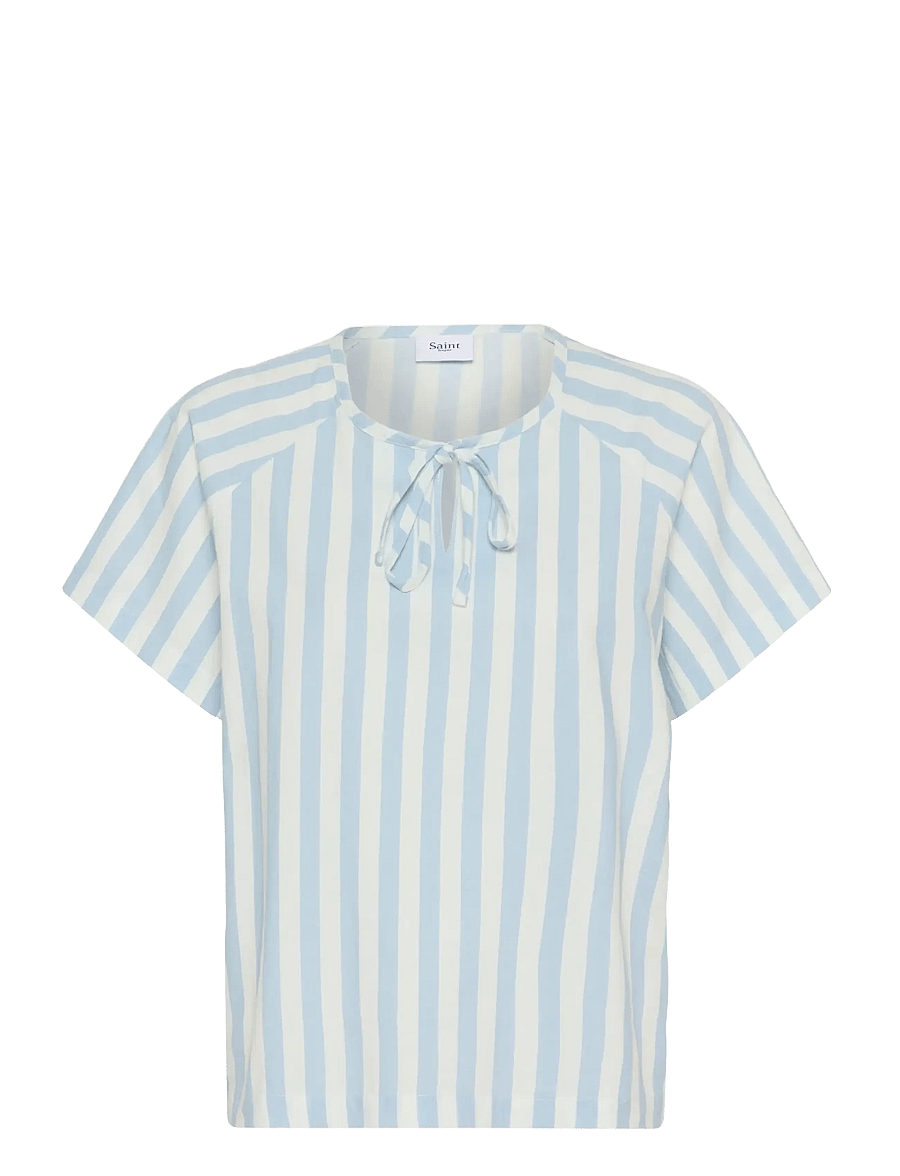 Saint Tropez - ZalindaSZ SS Blouse - kortärmade blusar - skyway ice stripe - 1