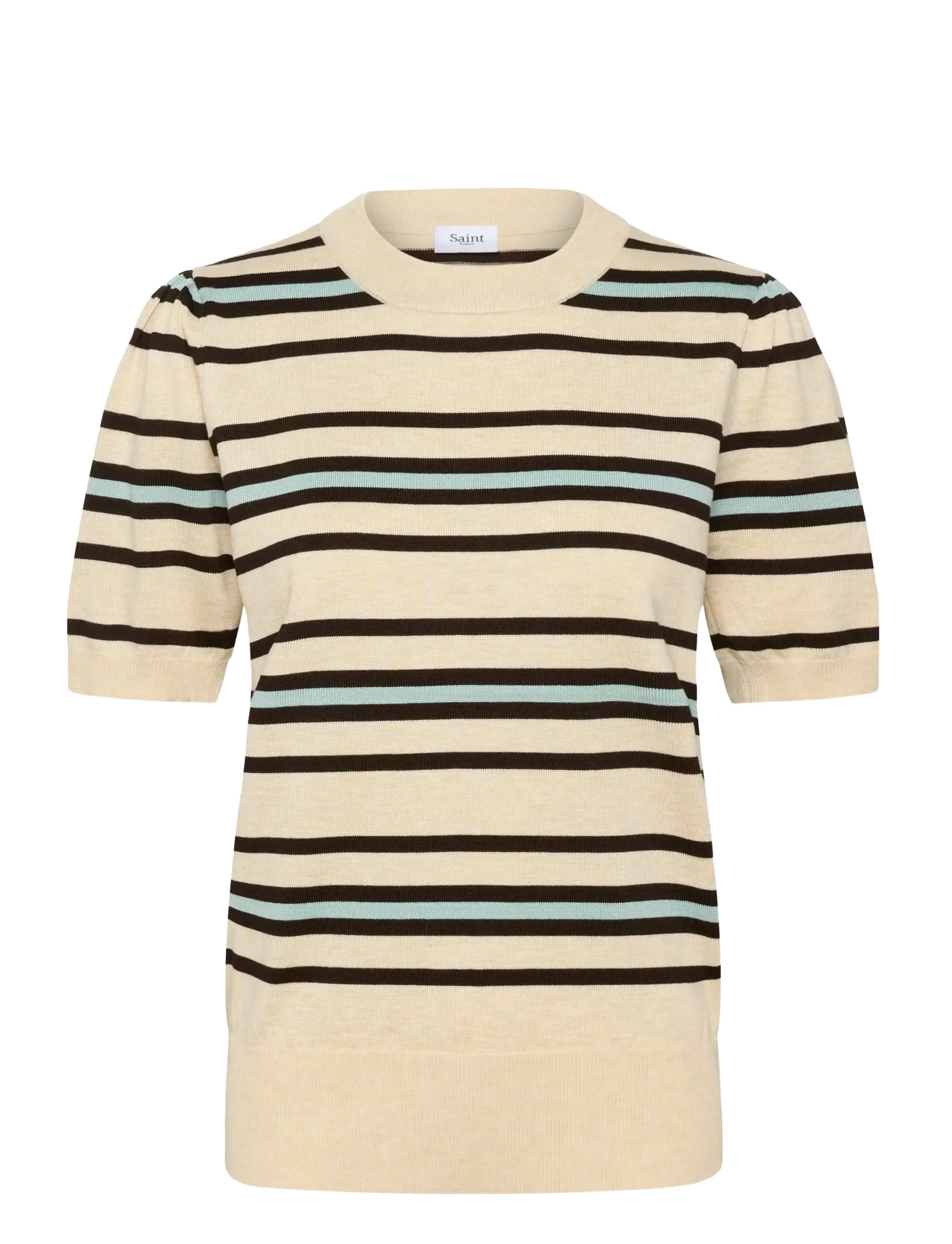 Saint Tropez PilaSZ SS Pullover - Tøj - BROWN RICE ETHER MULTI STRIPE / cream
