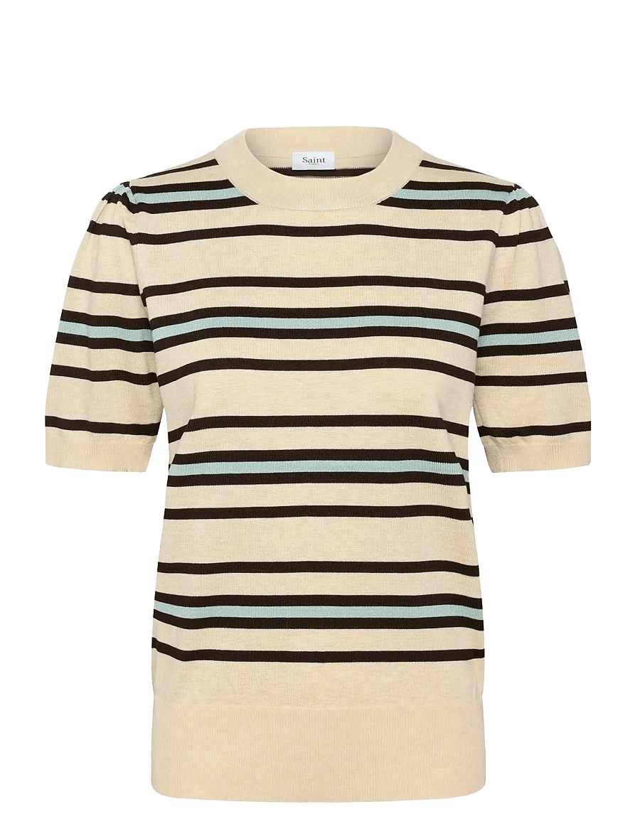 Saint Tropez - PilaSZ SS Pullover - stickade tröjor - brown rice ether multi stripe - 1
